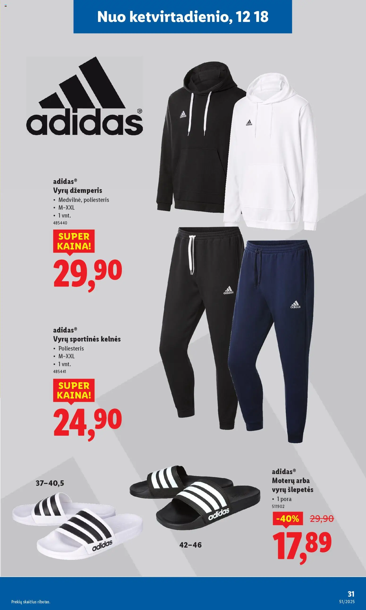 LIDL akcijos nuo 15.12.2025 | Puslapis: 31 | Prekių: Sportinės kelnės, Džemperis, Kelnes, Šlepetės