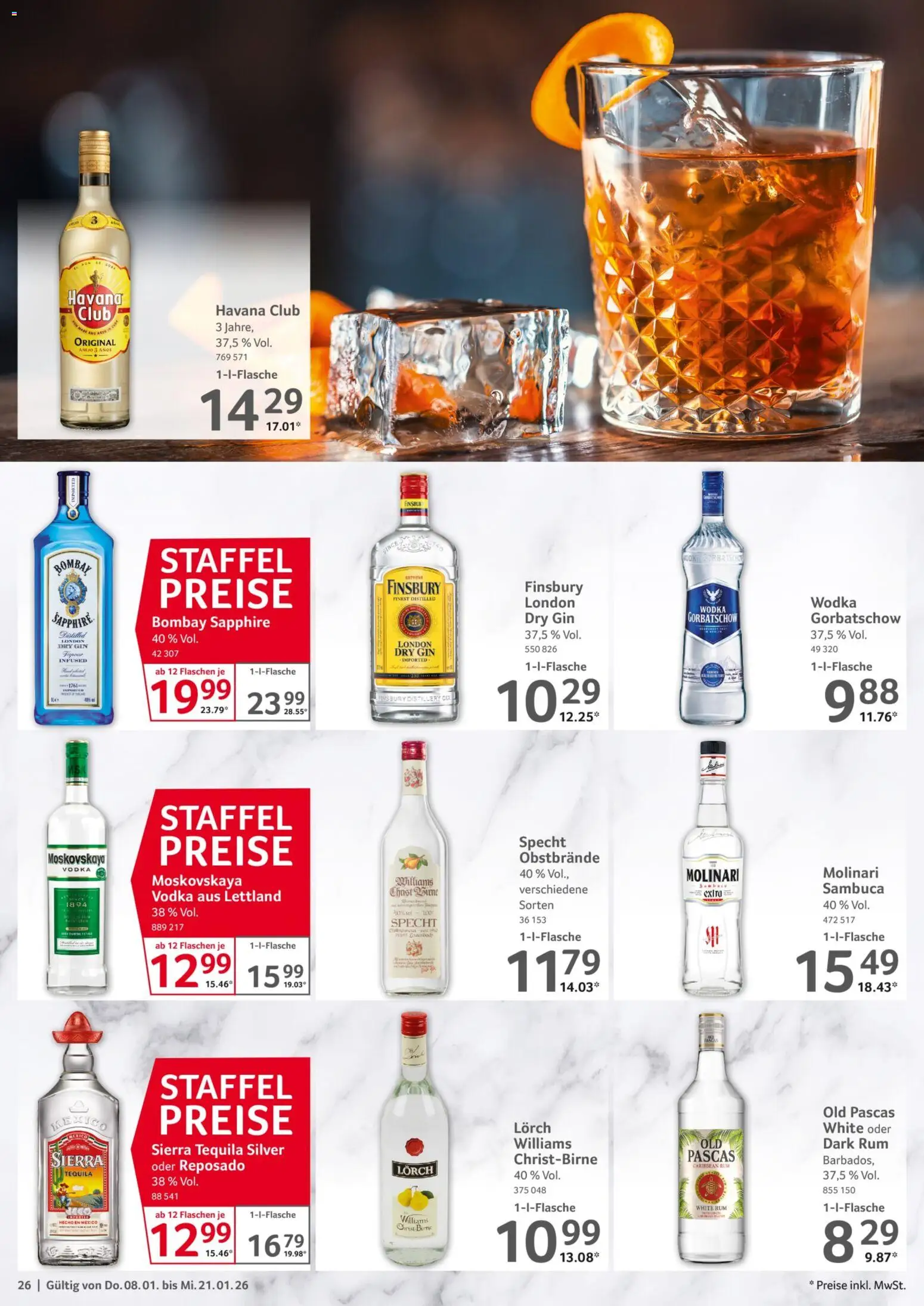 Selgros Gastronomie – gültig ab 08.01.2026 | Seite: 26 | Produkte: Havana club, Tequila, Gin, Wodka