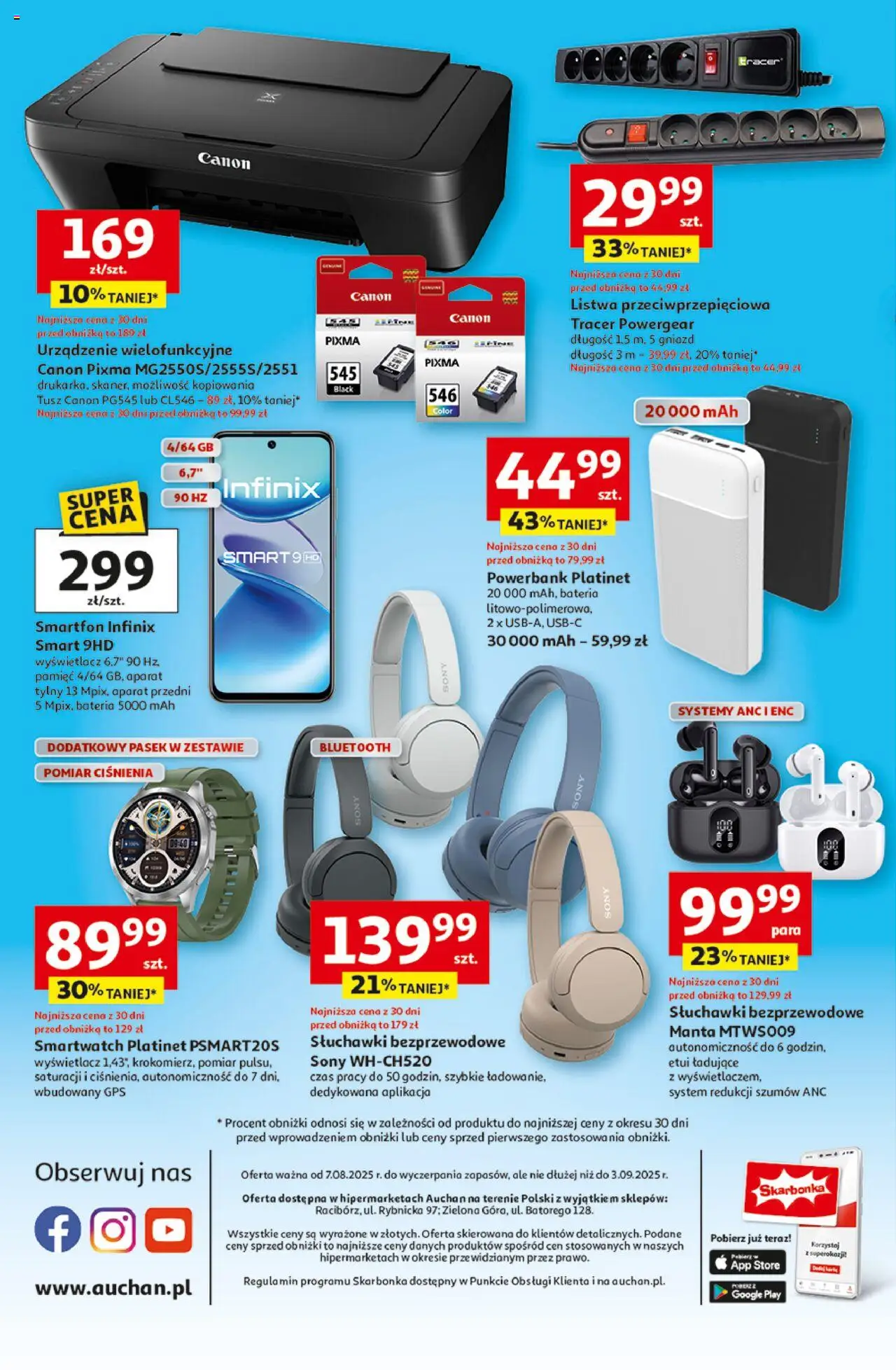 Auchan Gazetka - Technologiczna Wyprawka Szkolna Hipermarket od 07.08.2025 | Strona: 2 | Produkty: Pasek, Powerbank, Smartwatch, Bateria