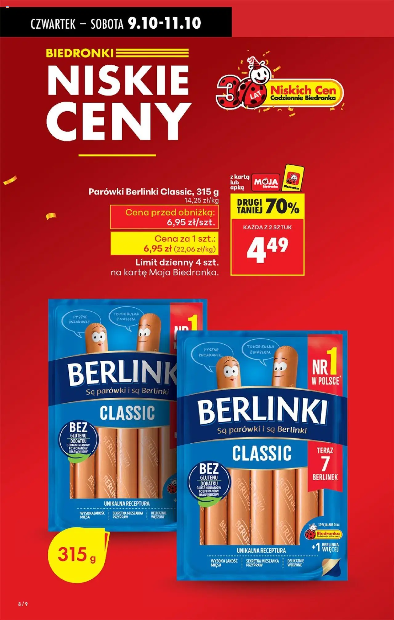 Biedronka gazetka - Oferta w tym tygodniu od 09.10.2025 | Strona: 12 | Produkty: Karta, Parówki berlinki, Parówki, Bułka