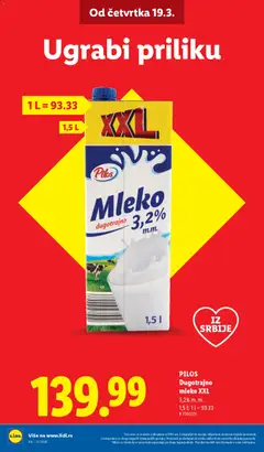 PILOS Dugotrajno mleko XXL, 3,2% m. m., 1,5 l - pregled Lidl kataloga - važi od 19.03.2026 | Strana: 6
