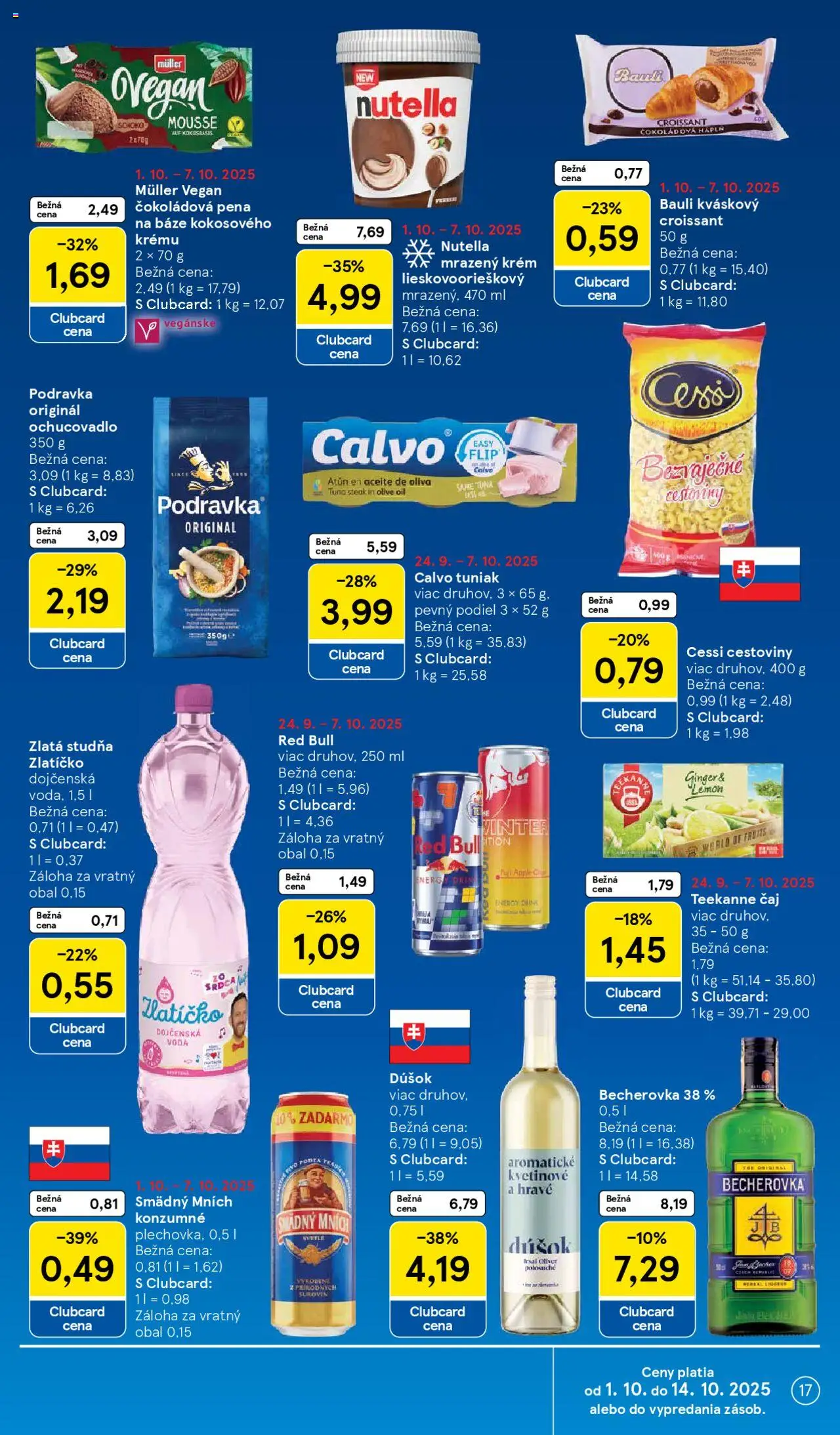 Nové Tesco akcie – leták je platný od 01.10.2025 | Strana: 17 | Produkty: Tuniak, Čaj, Smädný Mních, Steak