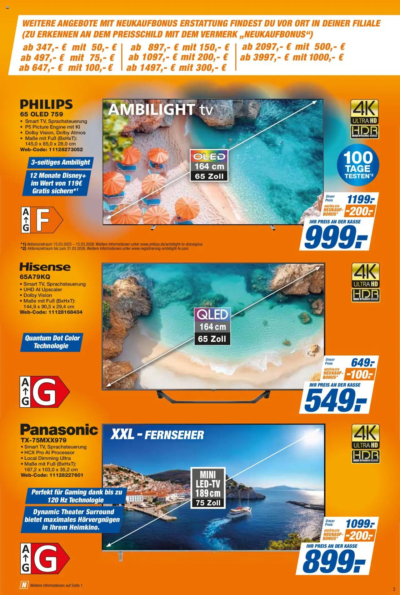Expert Prospekt 	 – gültig ab 05.09.2025 | Seite: 3 | Produkte: Philips, Panasonic, Hisense, TV