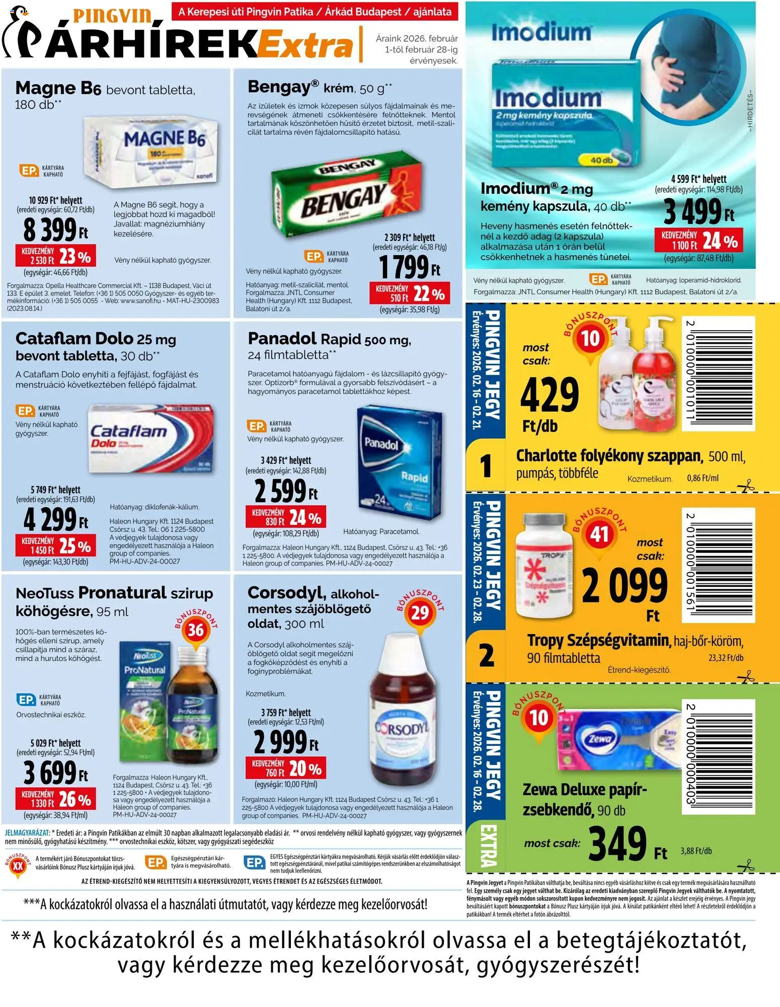 Pingvin Patika akciós ujság - amely érvényes a következő dátumtól: 01.02.2026 | Oldal: 4 | Termékek: Alkohol, Fellépő