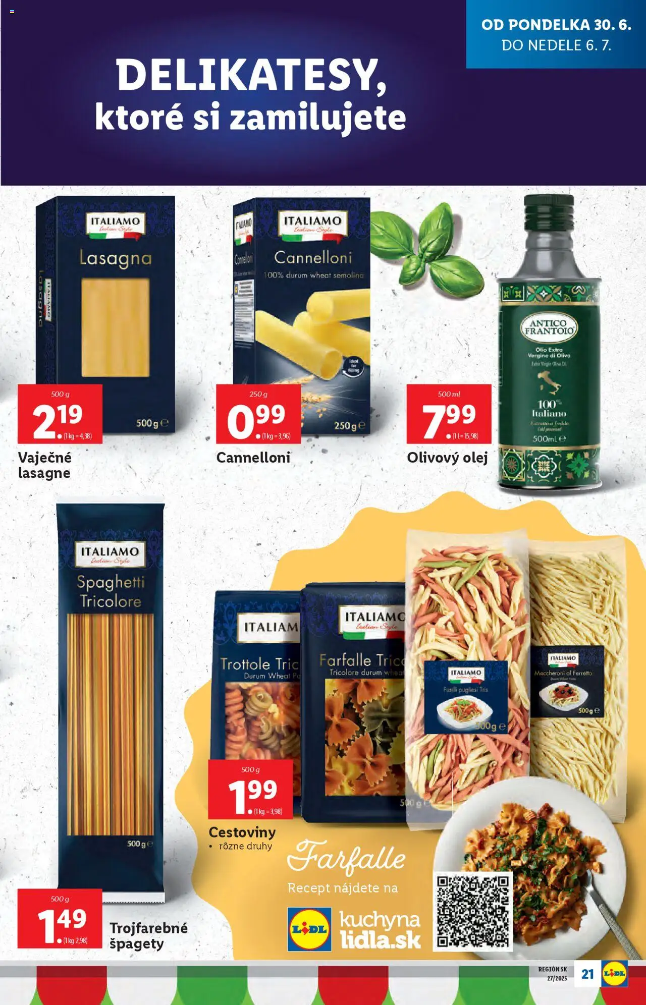 Lidl leták │ platný od 30.06.2025 | Strana: 23 | Produkty: Kuchyňa, Olej, Špagety, Lasagne