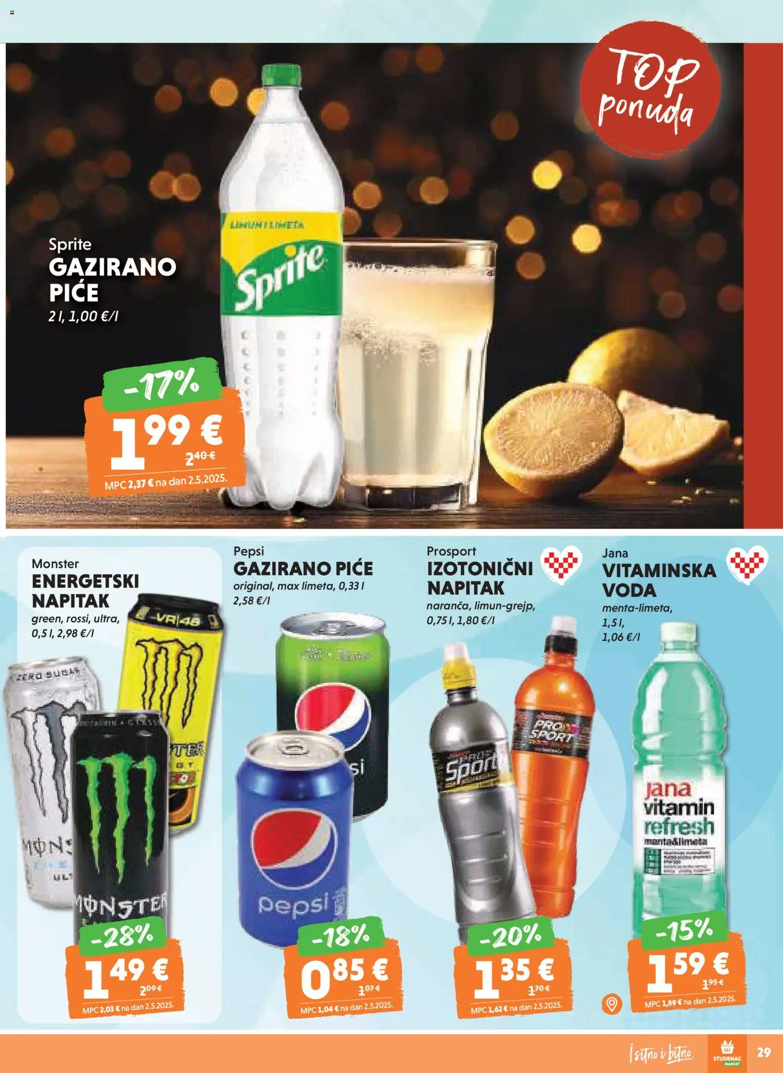 Studenac katalog | vrijedi od 05.11.2025 | Stranica: 29 | Proizvodi: Sprite, Pepsi, Voda