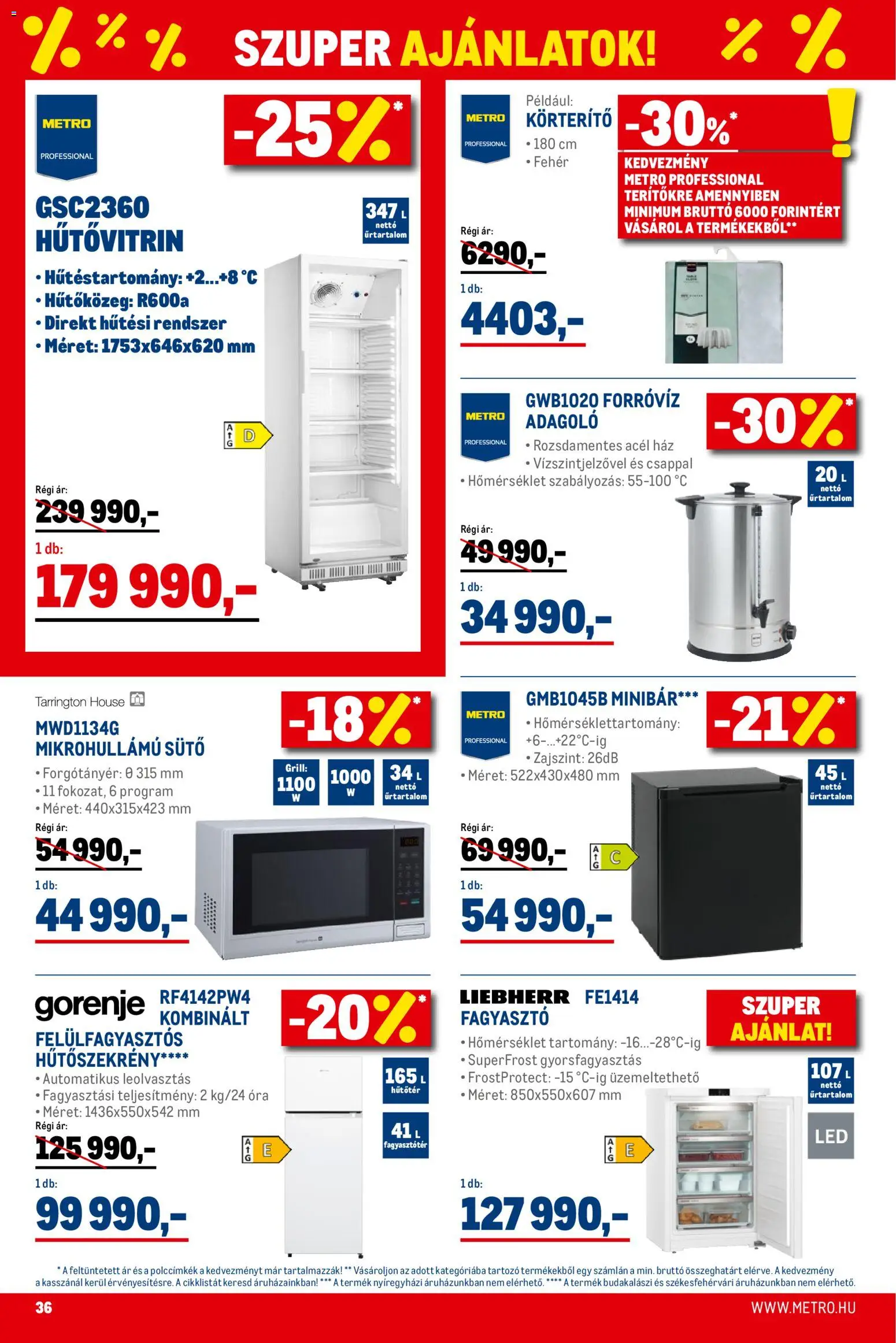 Metro akciós ujság - amely érvényes a következő dátumtól: 01.02.2026 | Oldal: 36 | Termékek: Hűtőszekrény, Sütő, Grill, Óra