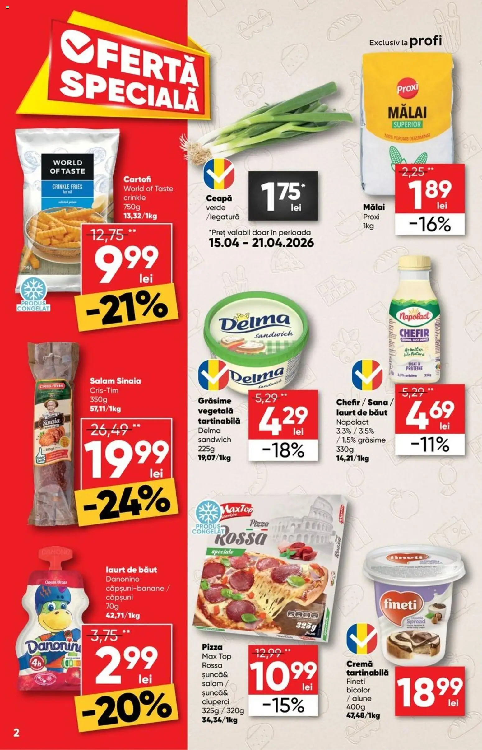 Noul catalog Profi – valabil de la 15.04.2026 | Pagină: 2 | Produse: Salam, Mălai, Cartofi, Ceapă