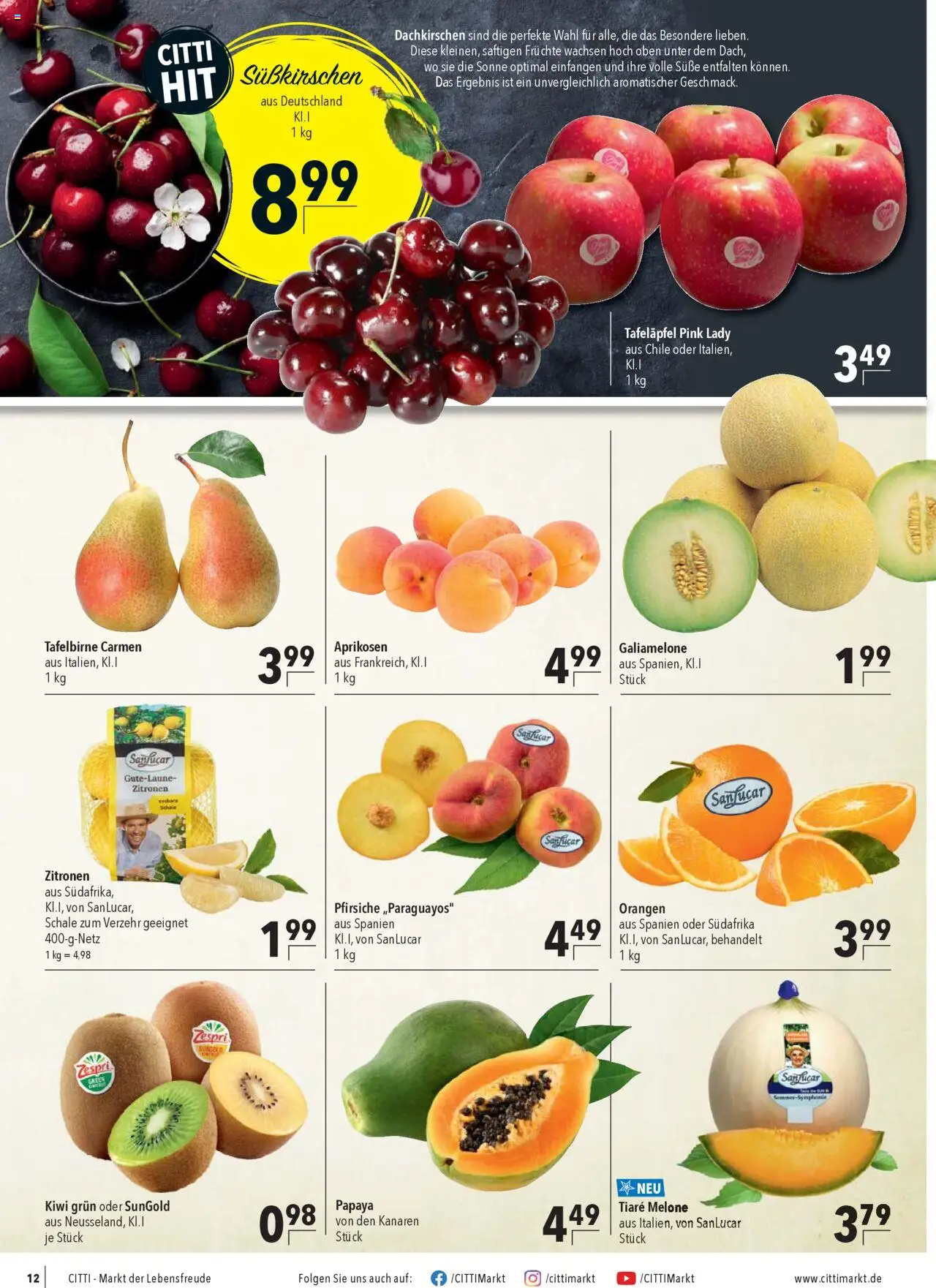 CITTI Markt Prospekt 	 - gültig ab dem 30.07.2025 | Seite: 12 | Produkte: Orangen, Melone, Kiwi, Zitronen