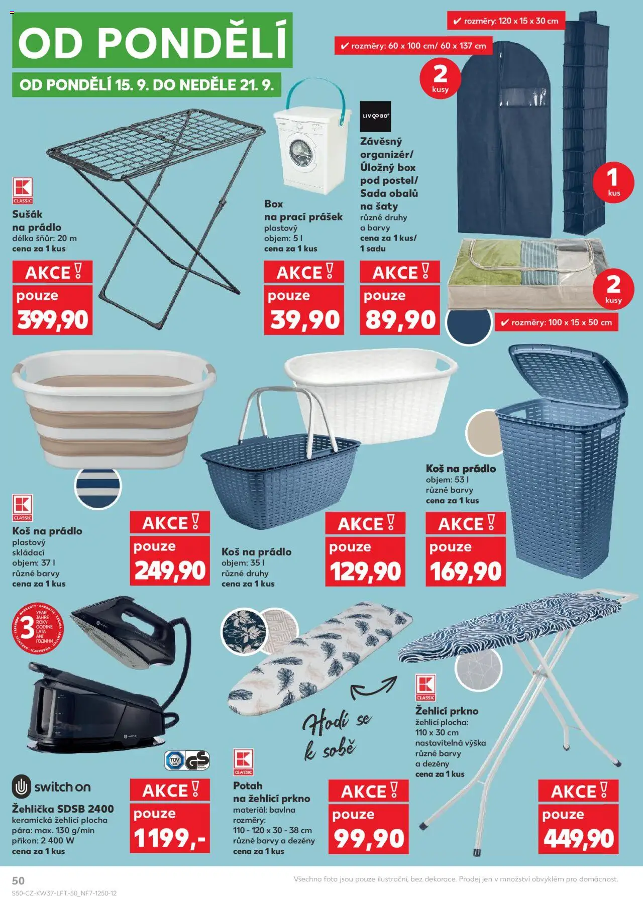 Kaufland leták - Praha 8 od 10.09.2025 | Strana: 50 | Produkty: Organizér, Šaty, Žehlička, Koš