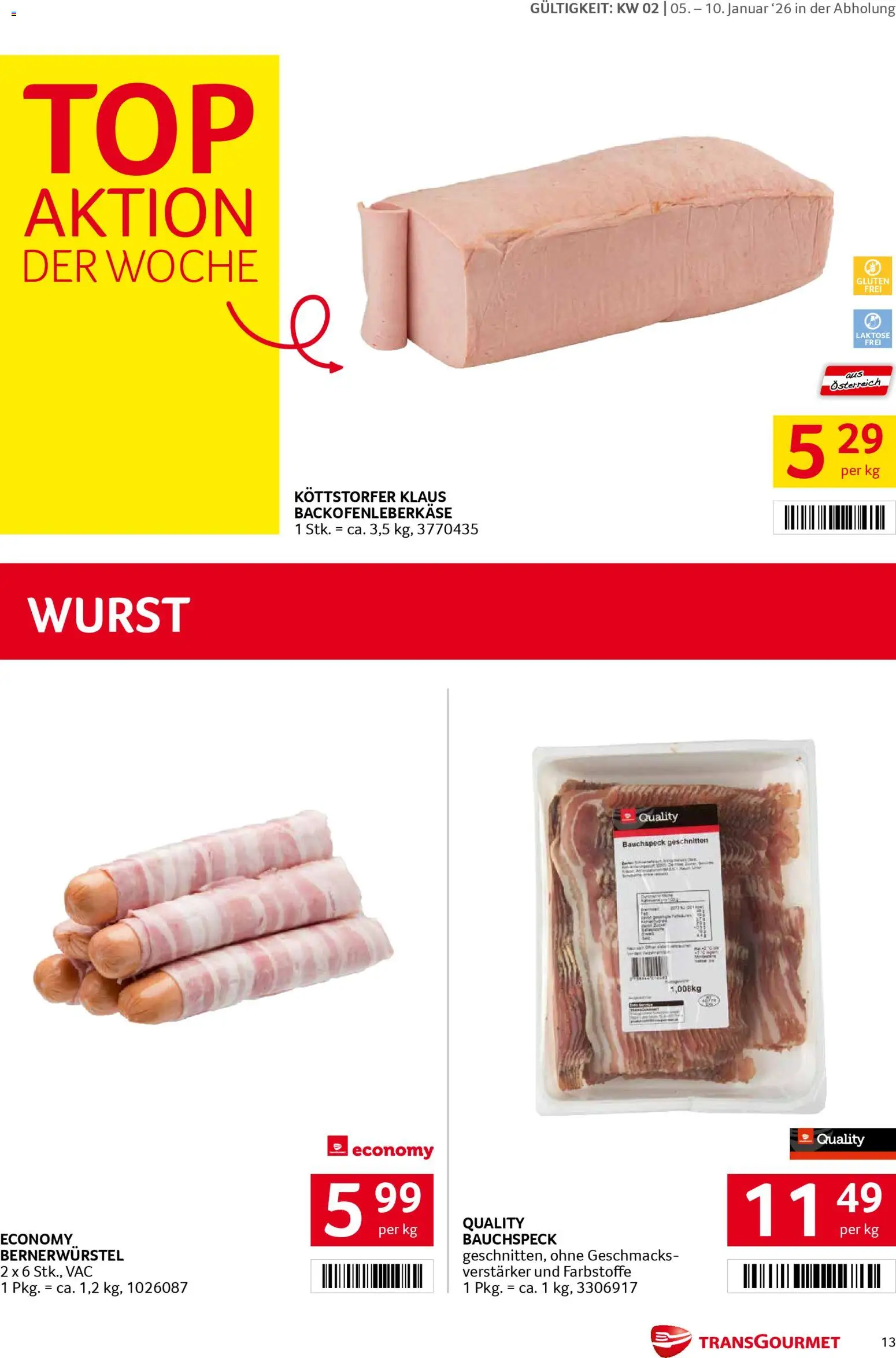 Transgourmet Flugblatt gültig ab 05.01.2026 | Seite: 13 | Produkte: Wurst