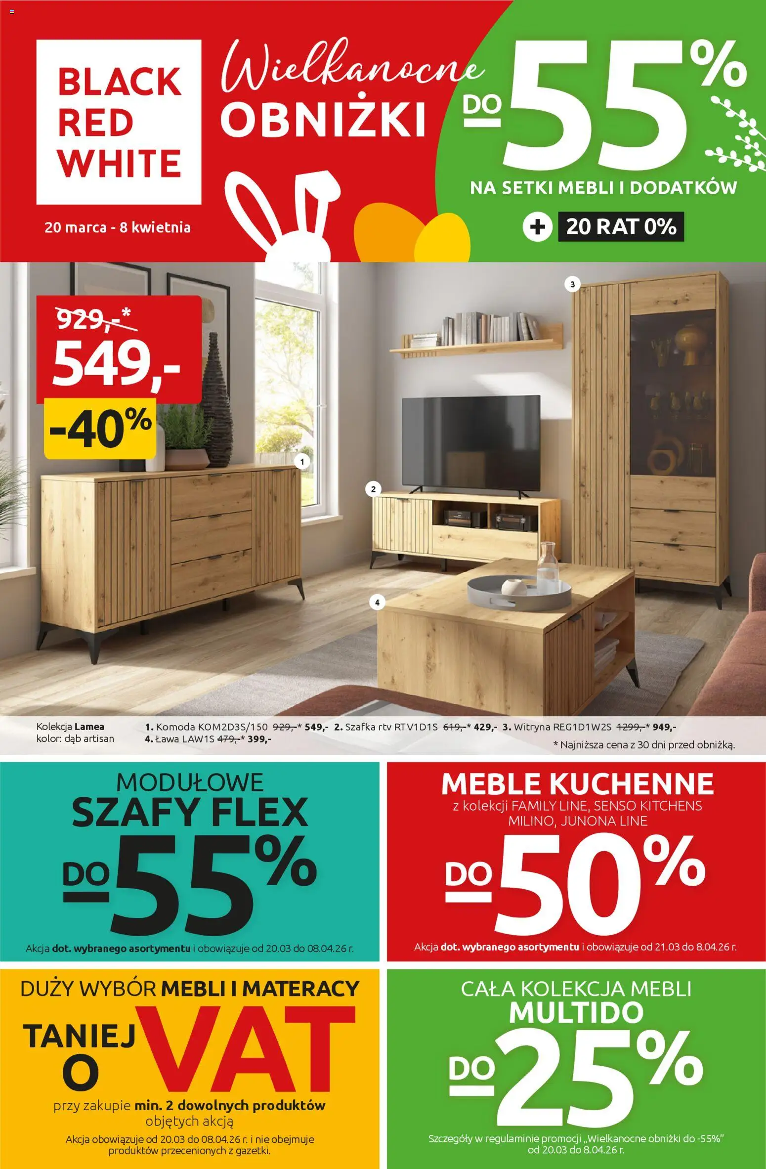 Black Red White promocje od 20.03.2026 | Strona: 1 | Produkty: Komoda, szafka RTV, Witryna