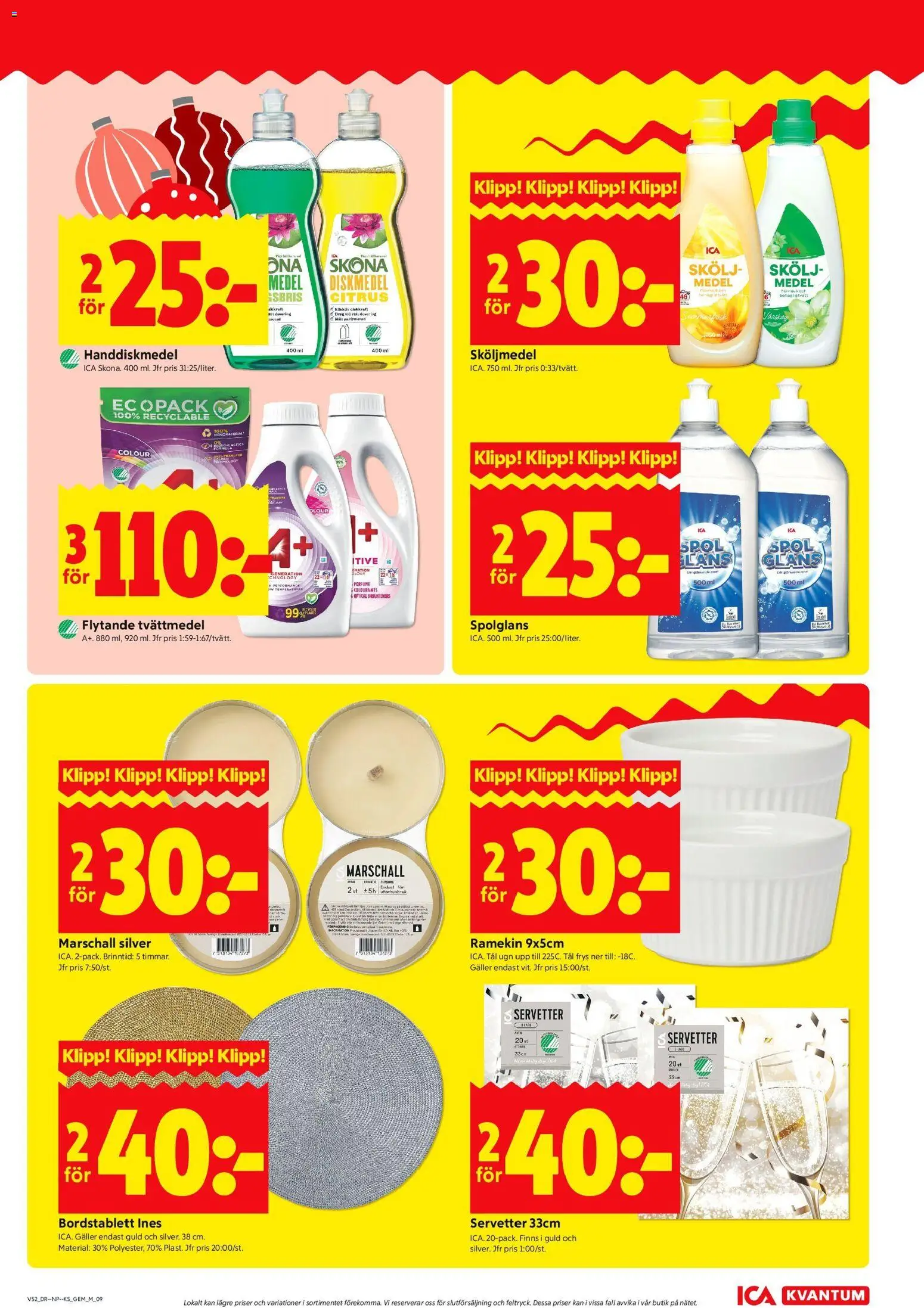 ICA Kvantum reklamblad aktuell från 22.12.2025 | Sida: 9 | Produkter: Bordstablett, Galler, Servetter, Frys