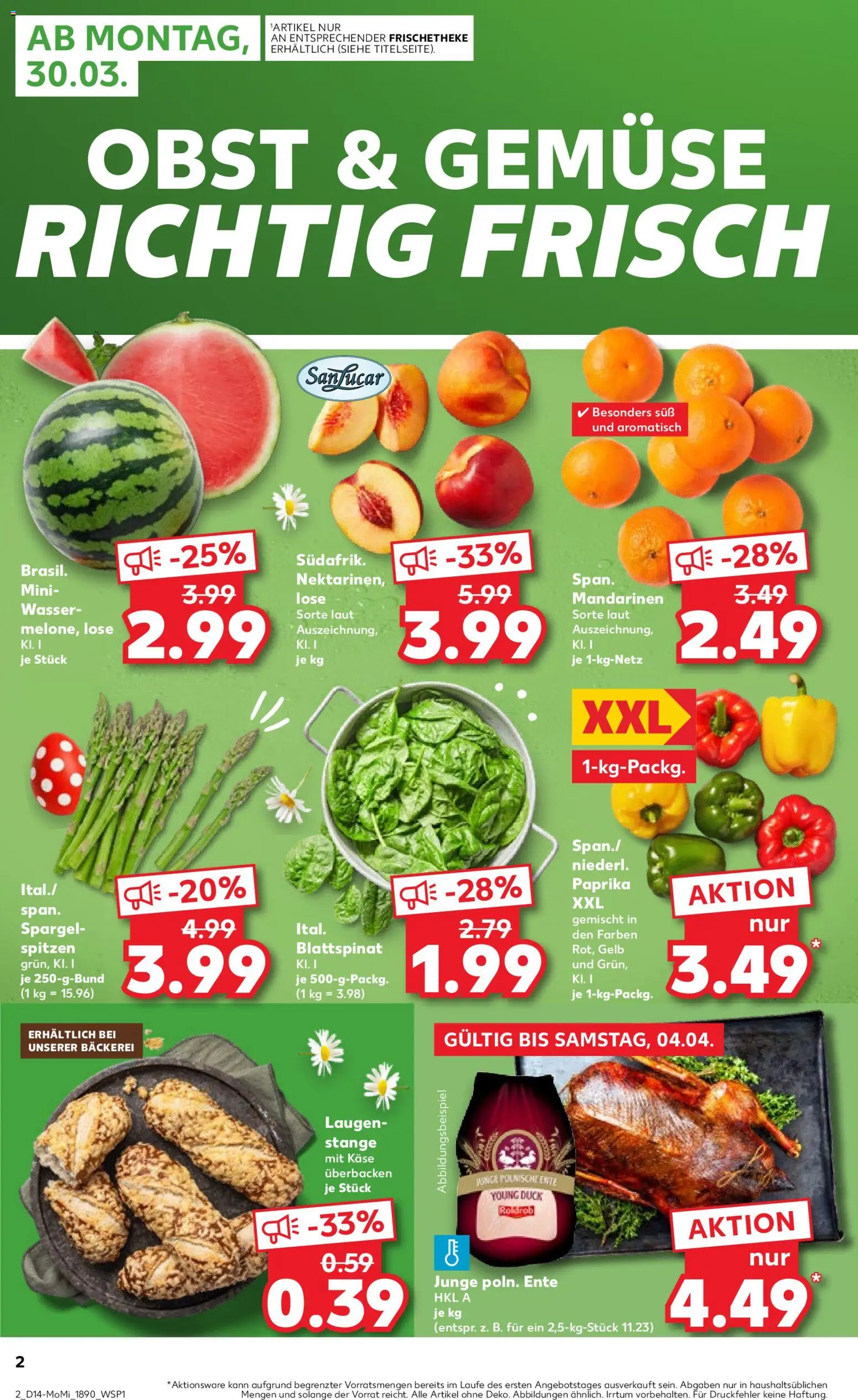 Kaufland Prospekt Völklingen	 – gültig ab 30.03.2026 | Seite: 2 | Produkte: Mandarinen, Wasser, Gemüse, Ente