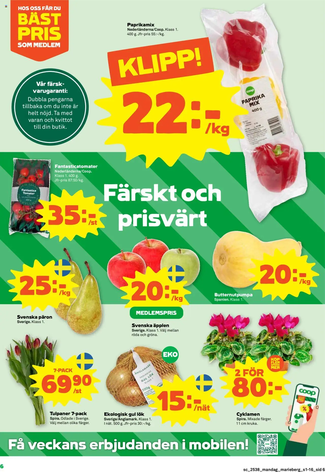 Stora Coop reklamblad aktuell från 15.09.2025 | Sida: 6 | Produkter: Gul lök, Äpplen, Tomater