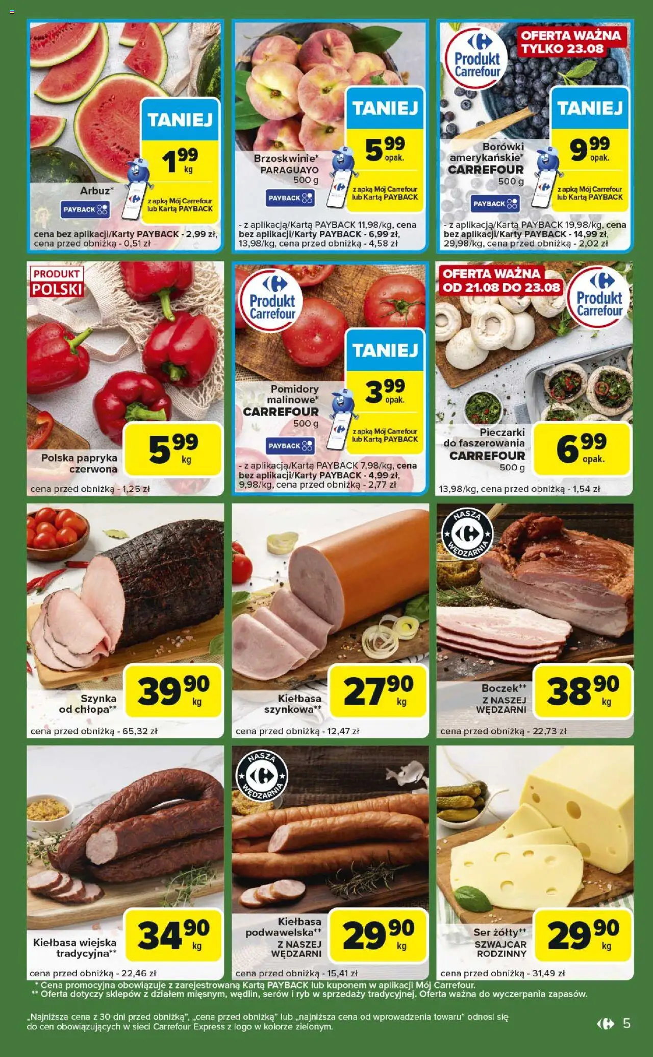 Carrefour Gazetka - Express II od 19.08.2025 | Strona: 5 | Produkty: Kiełbasa, Ser żółty, Pieczarki, Papryka