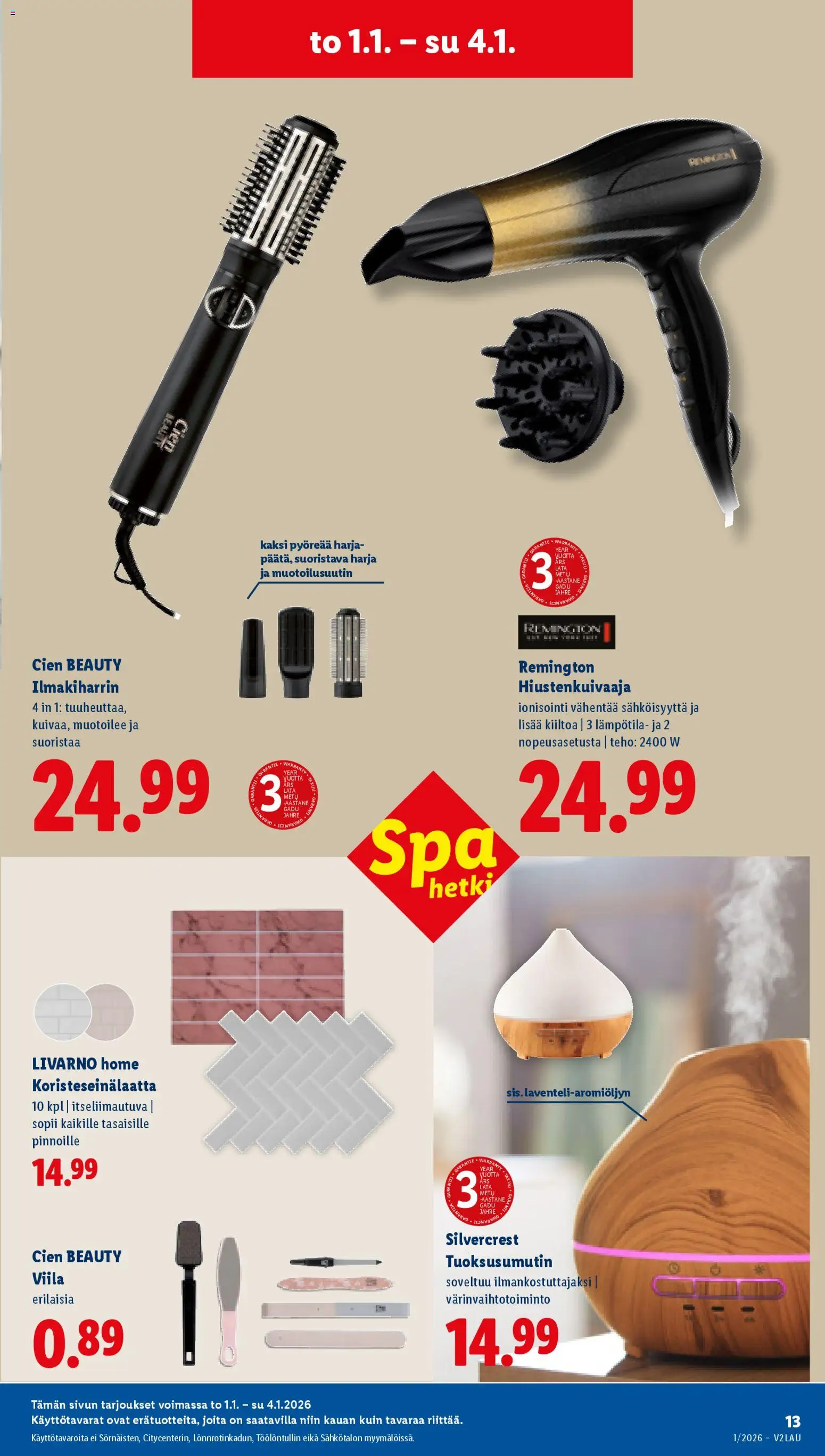 Lidl tarjoukset - Rovaniemi – voimassa 01.01.2026 alkaen | Sivu: 15 | Tuotteet: Ilmakiharrin, Hiustenkuivaaja, Harja