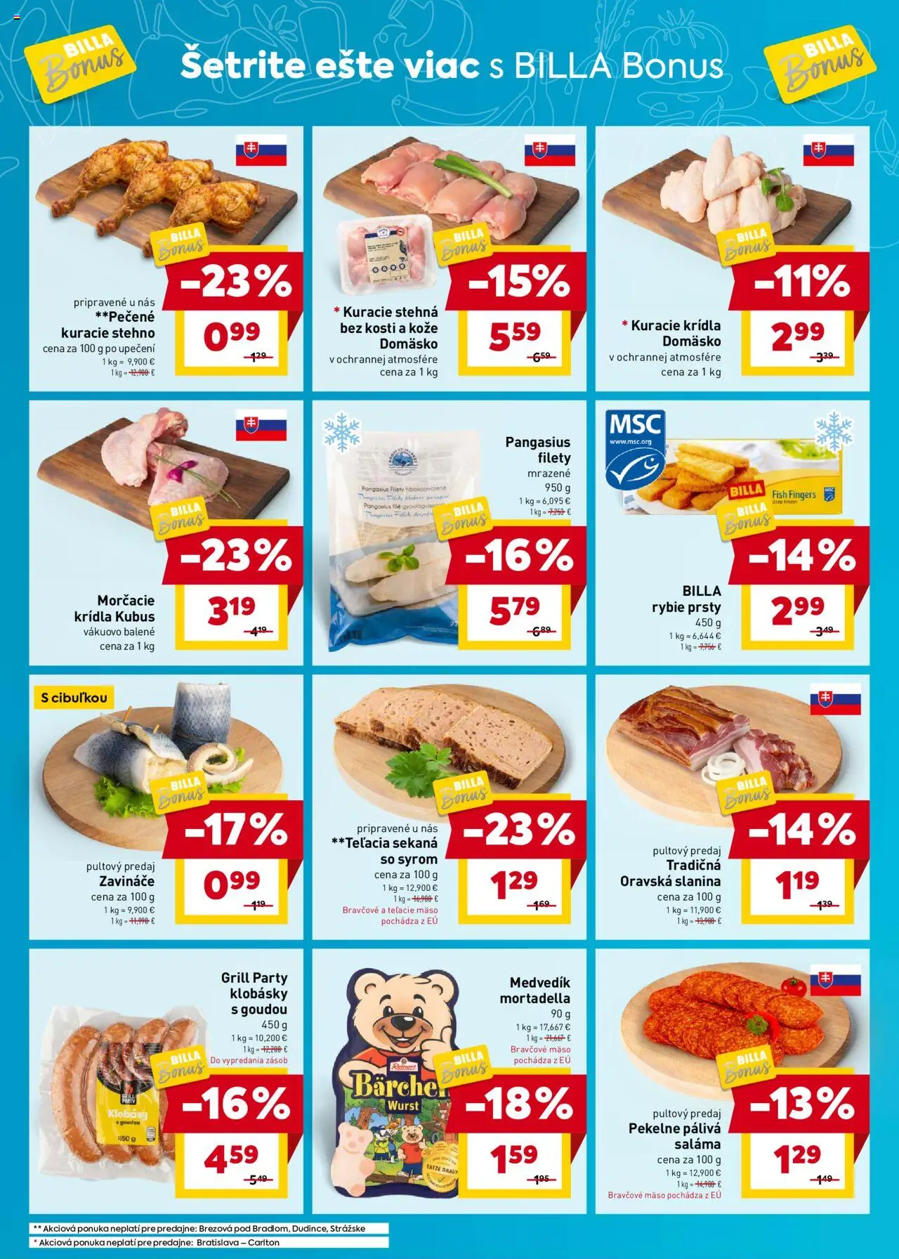 Nové Billa akcie – leták je platný od 10.09.2025 | Strana: 2 | Produkty: Saláma, Slanina, Kuracie stehná, Kuracie krídla