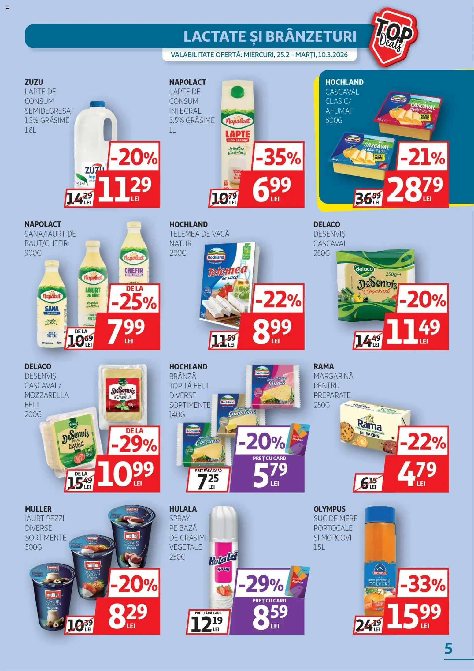 Noul catalog Auchan – valabil de la 25.02.2026 | Pagină: 5 | Produse: Lapte, Brânză, Iaurt, Morcovi