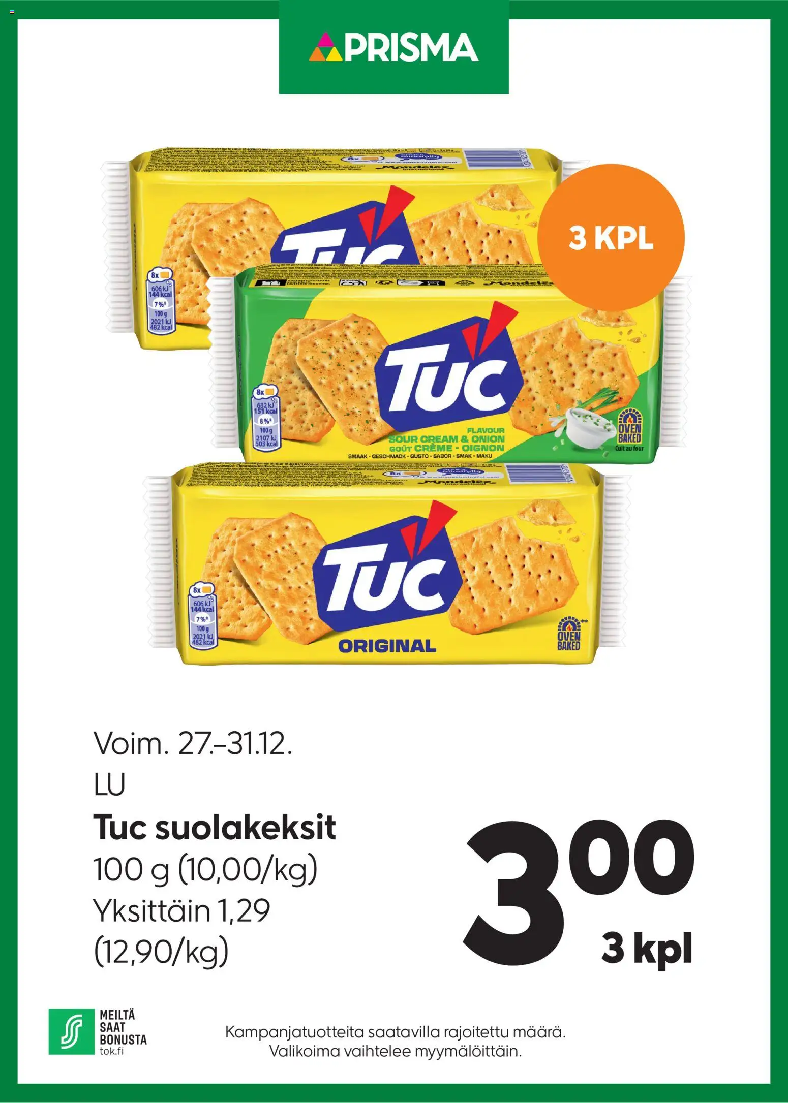 Prisma tarjoukset Tuc suolakeksit – voimassa 27.12.2025 alkaen | Sivu: 1