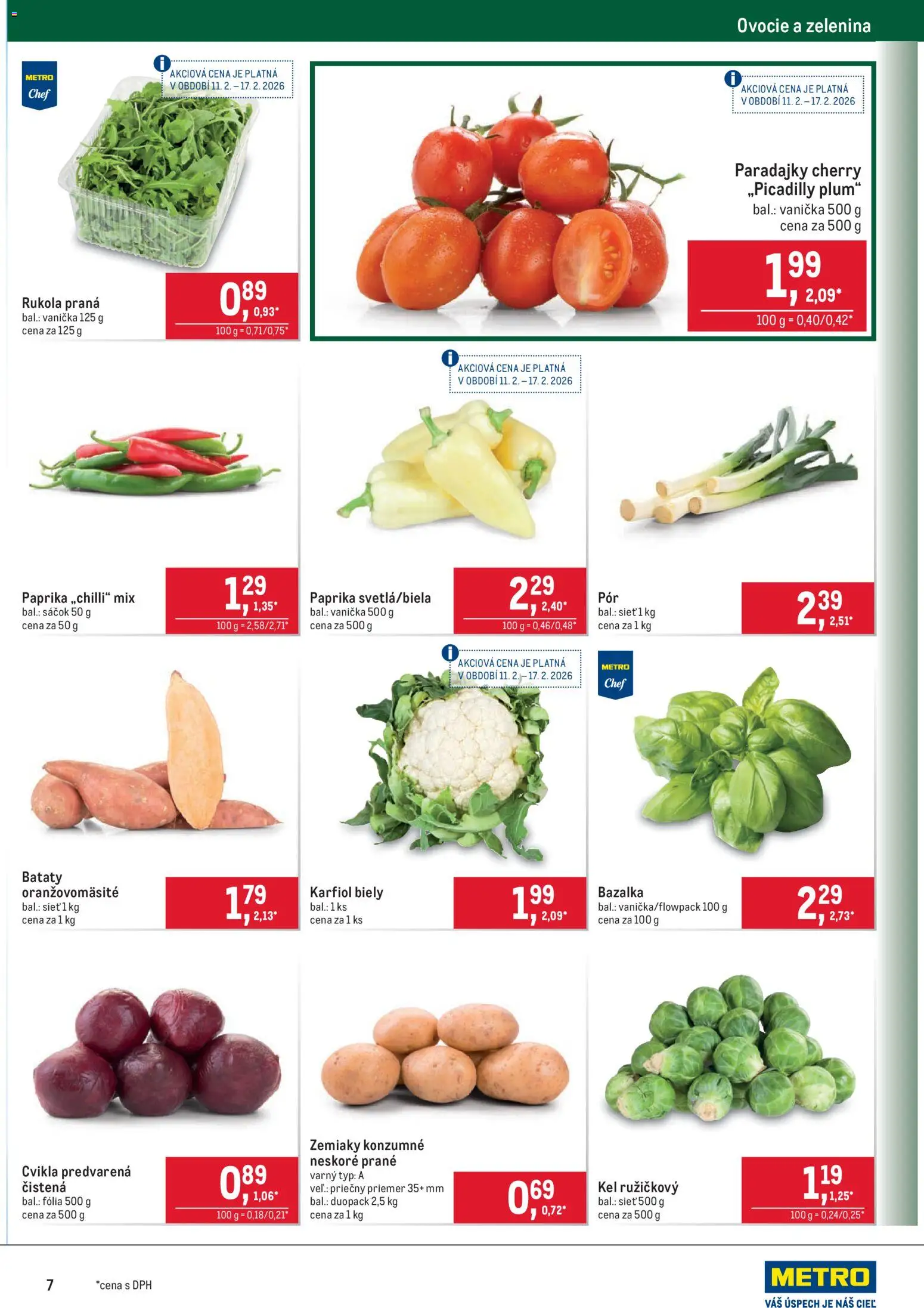 Nové Metro akcie – leták je platný od 11.02.2026 | Strana: 7 | Produkty: Kel, Karfiol, Cvikla, Ovocie