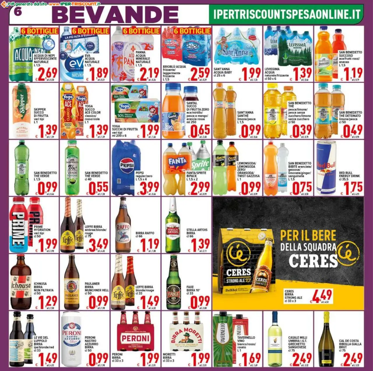 Volantino Ipertriscount del 08.10.2025 | Pagina: 6 | Prodotti: Acqua, Frutta, Ceres, Pepsi