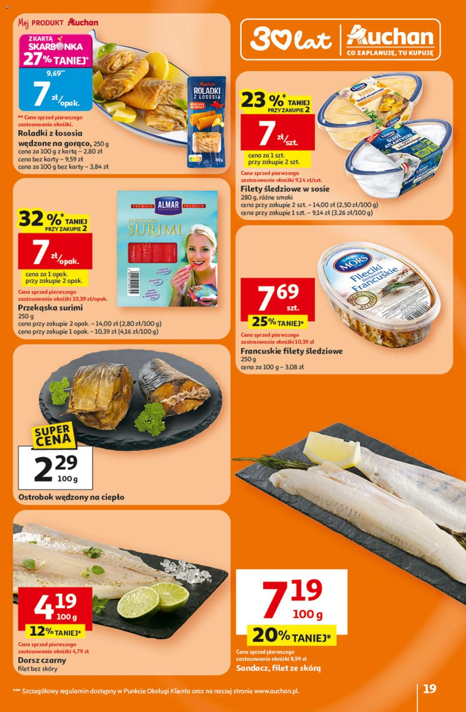 Auchan Gazetka - 30 Lat Hipermarket od 26.02.2026 | Strona: 19 | Produkty: Karta, Surimi, Dorsz, Dorsz czarny