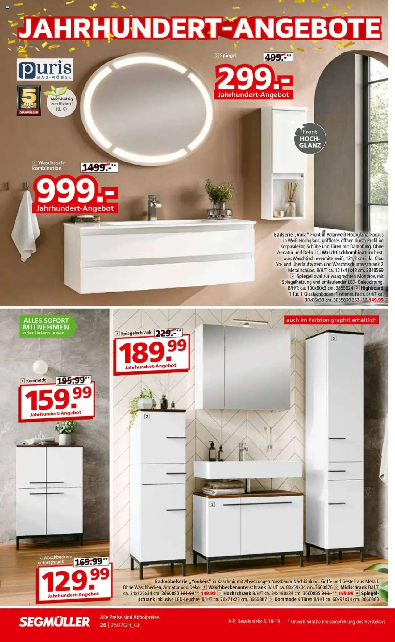 Segmüller Highlight - gültig ab dem 19.07.2025 | Seite: 44 | Produkte: HIghboard, Kommode, Waschbecken, Waschtisch