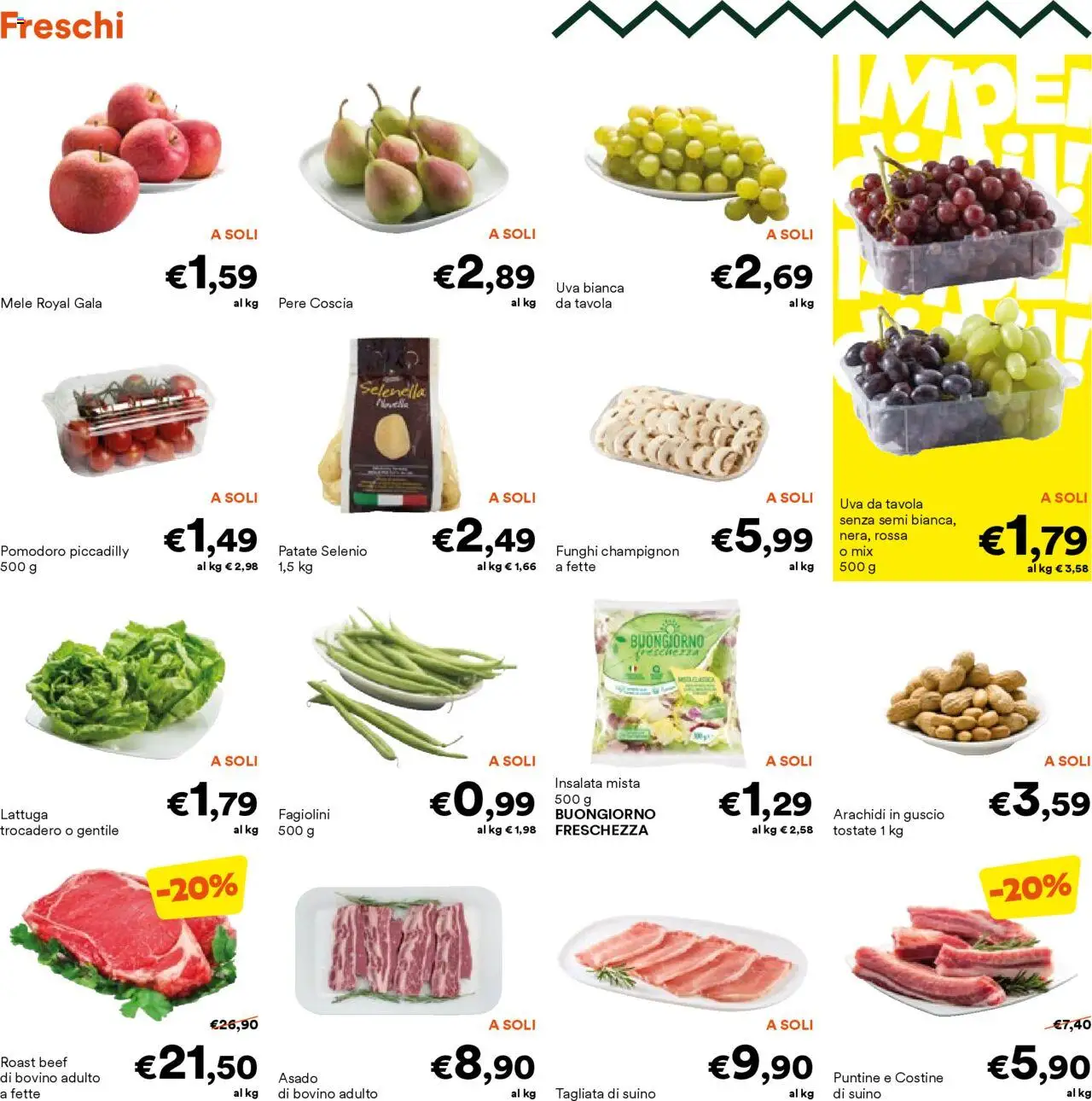 Volantino Unes del 27.08.2025 | Pagina: 4 | Prodotti: Bovino, Insalata, Suino, Uva