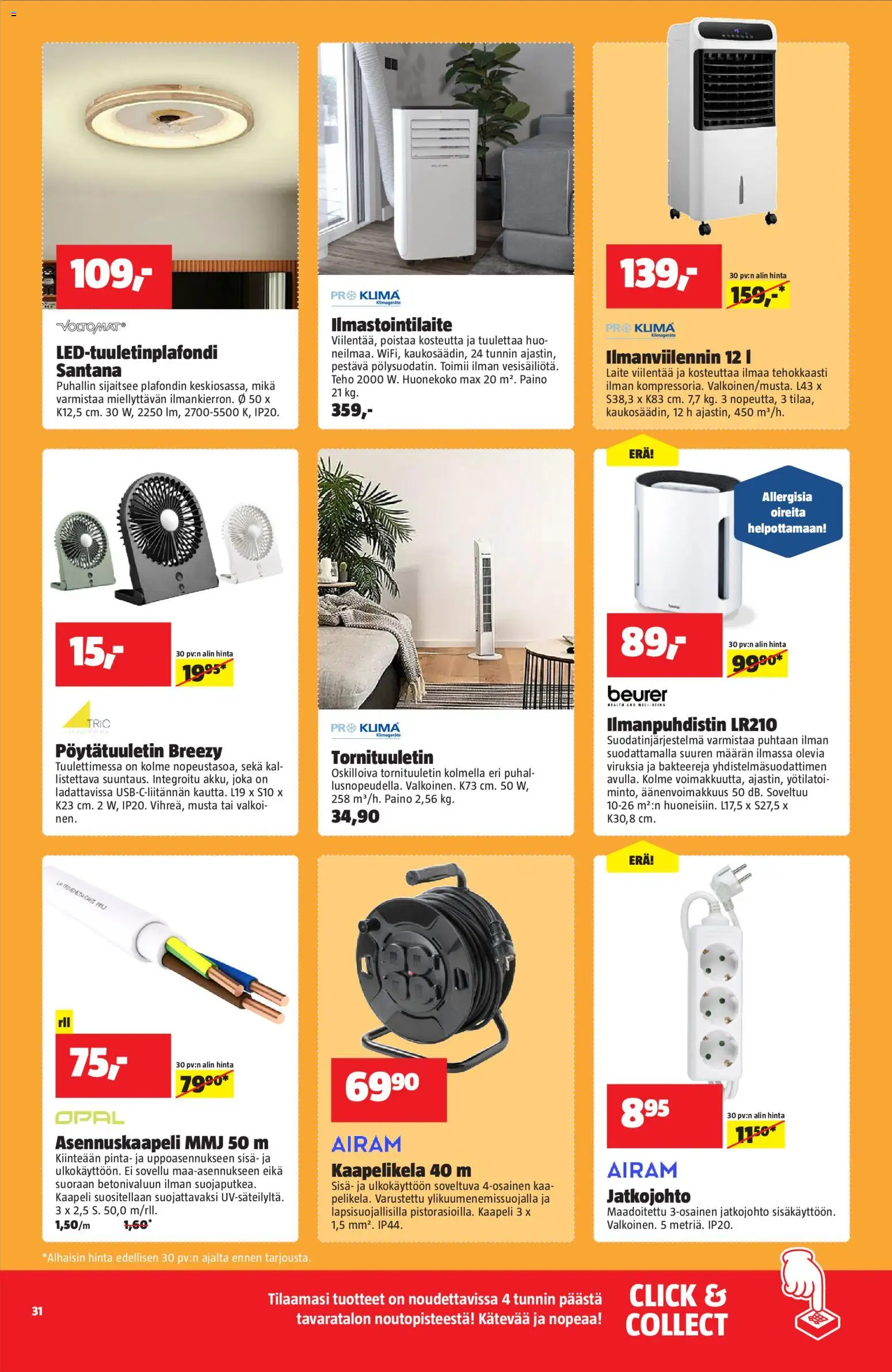 Bauhaus tarjoukset – voimassa 31.03.2026 alkaen | Sivu: 31 | Tuotteet: Ilmastointilaite, Jatkojohto, Pöytätuuletin, Kaapeli