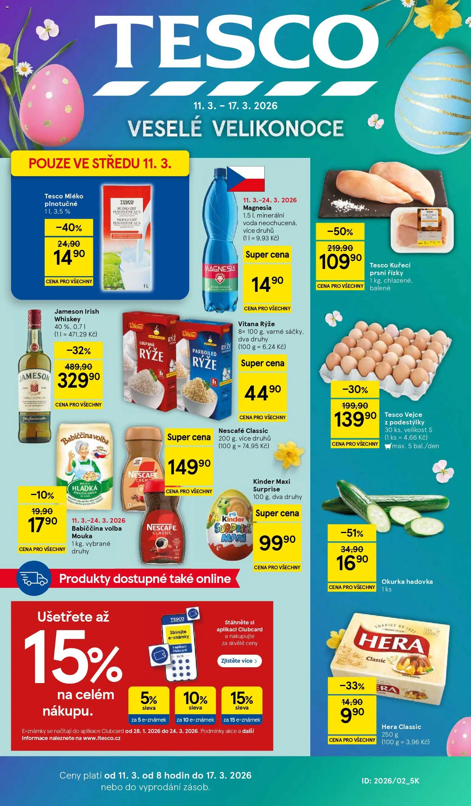 Tesco leták - Hypermarket od 11.03.2026 | Strana: 1 | Produkty: Whiskey, Vejce, Rýže, Okurka hadovka