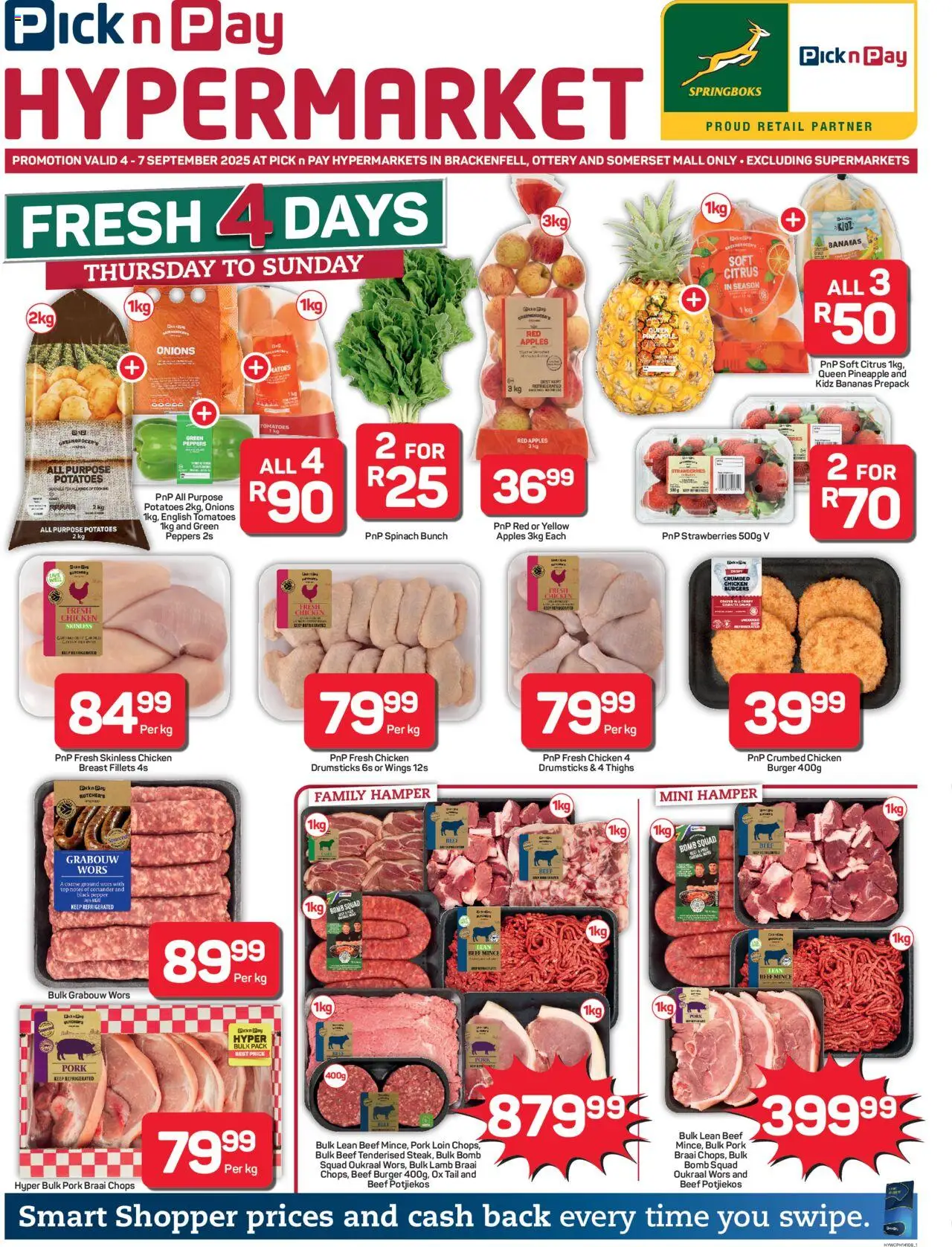 New Pick n Pay catalogue – valid from 04.09.2025 | Page: 1 | Products: Apples, Tomatoes, Burgers, Pepper