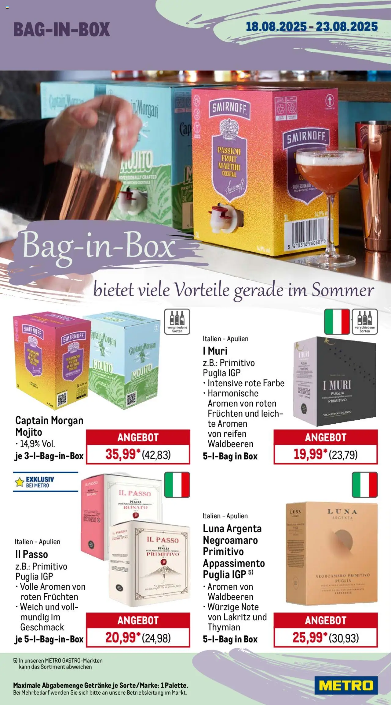 Metro Wochen-Angebote Gastro - gültig ab dem 18.08.2025 | Seite: 14 | Produkte: Martini, Box, Smirnoff, Captain morgan