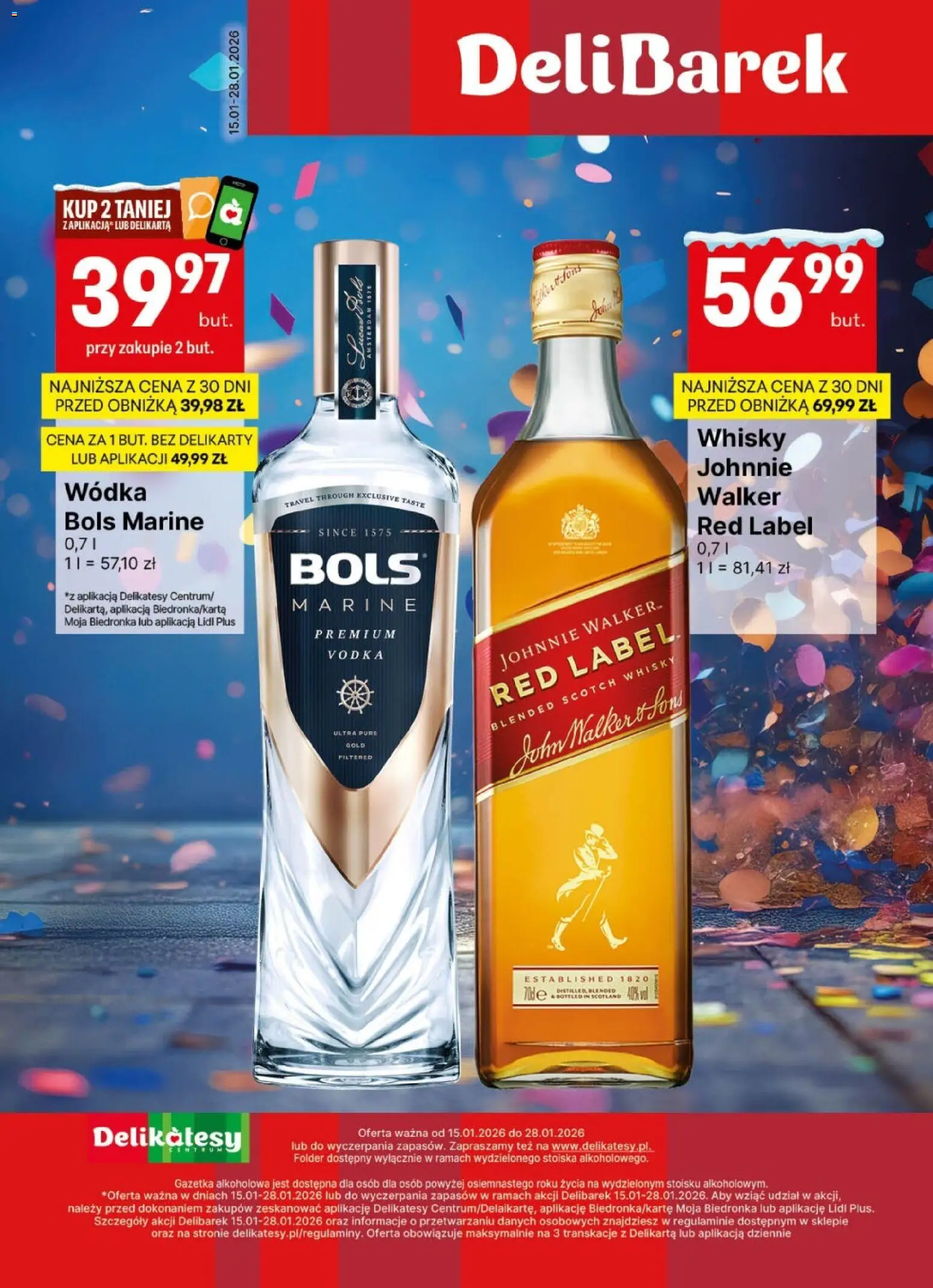 Delikatesy Centrum Gazetka - DeliBarek od 15.01.2026 | Strona: 1 | Produkty: Delikatesy, Red label, Vodka, Whisky