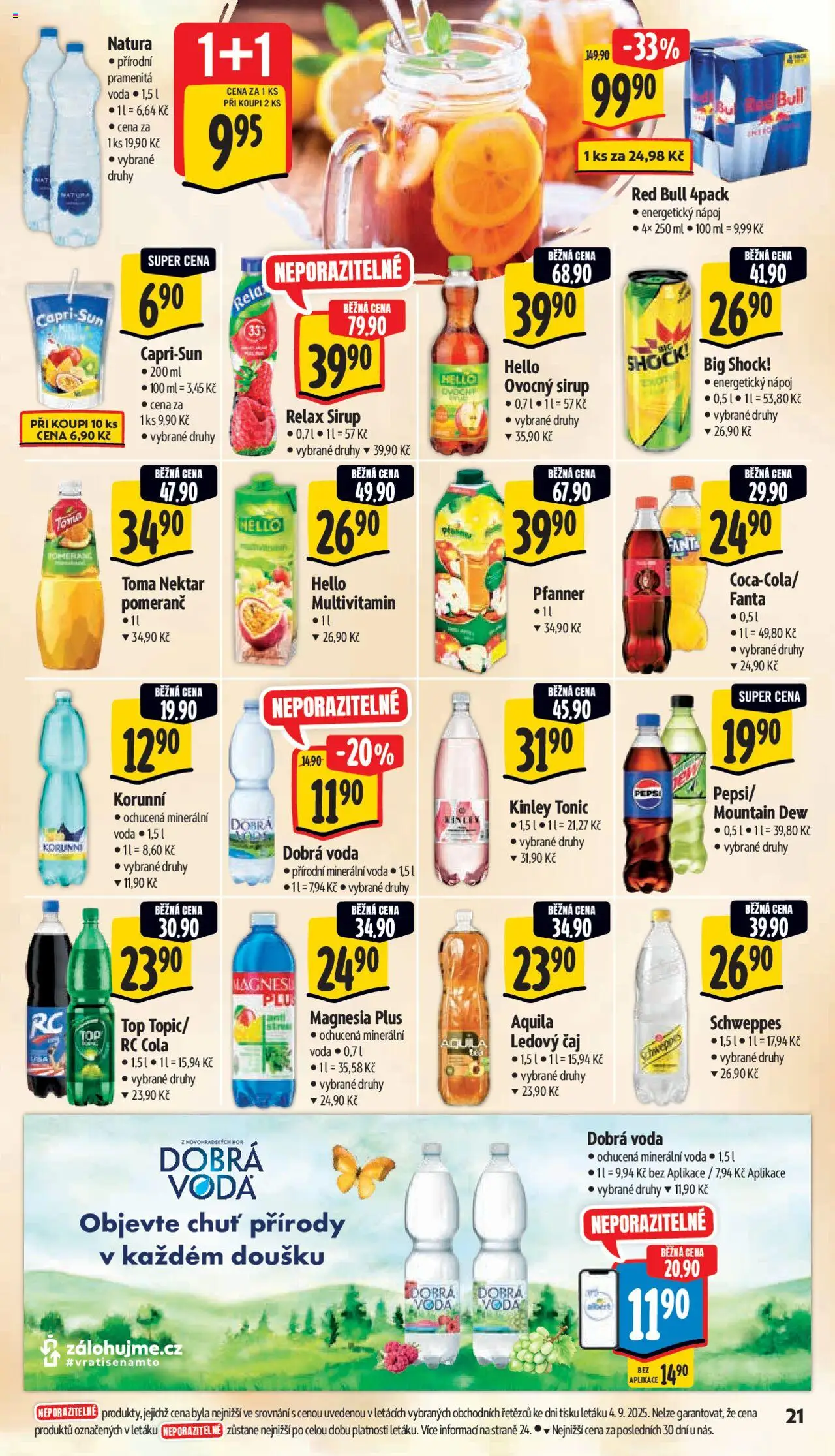 Albert leták - Supermarket od 10.09.2025 | Strana: 27 | Produkty: Dobrá voda, Čaj, Pepsi, Minerální voda