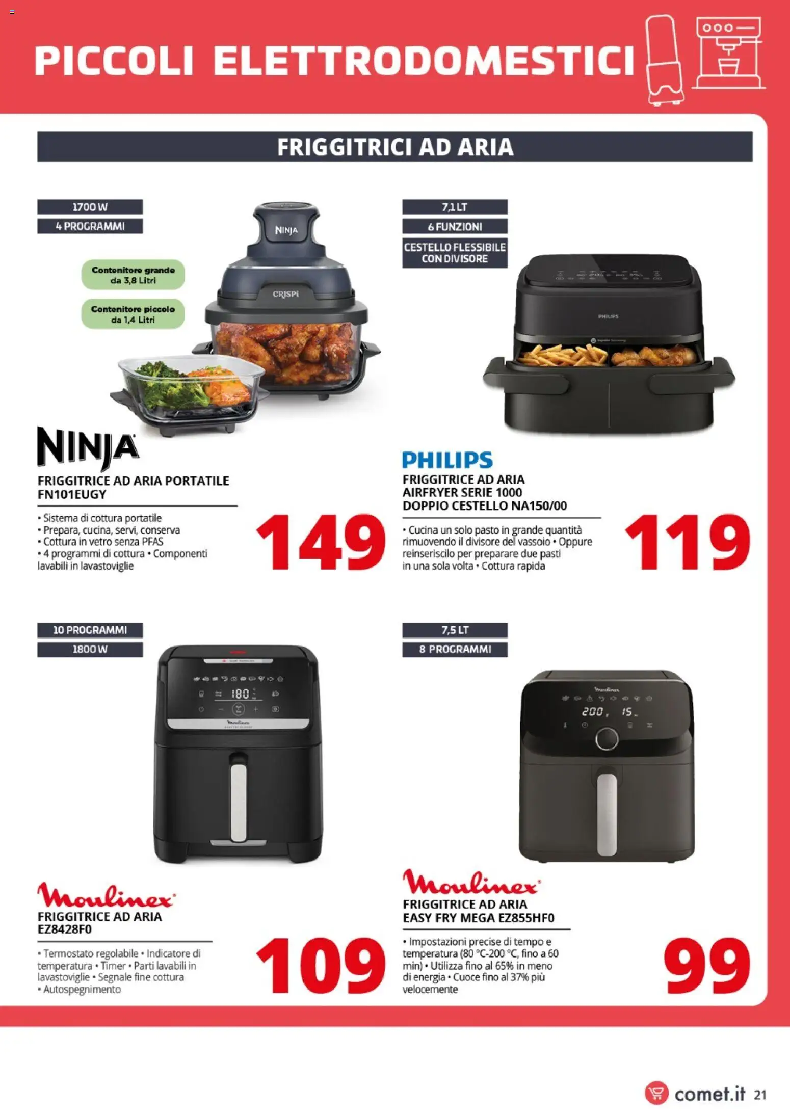 Volantino Comet del 20.03.2026 | Pagina: 21 | Prodotti: Friggitrice ad aria, Lavastoviglie, Contenitore, Friggitrice