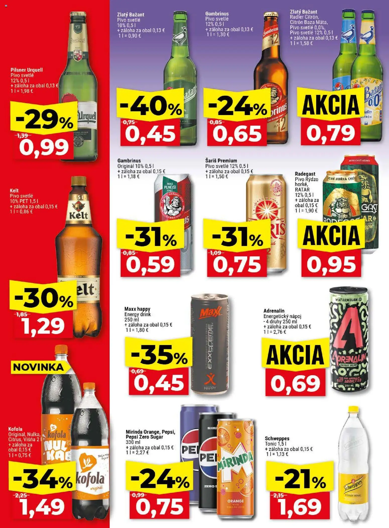 Nové Klas akcie – leták je platný od 20.04.2026 | Strana: 23 | Produkty: Pivo, Zlatý Bažant, Pepsi, Energetický nápoj