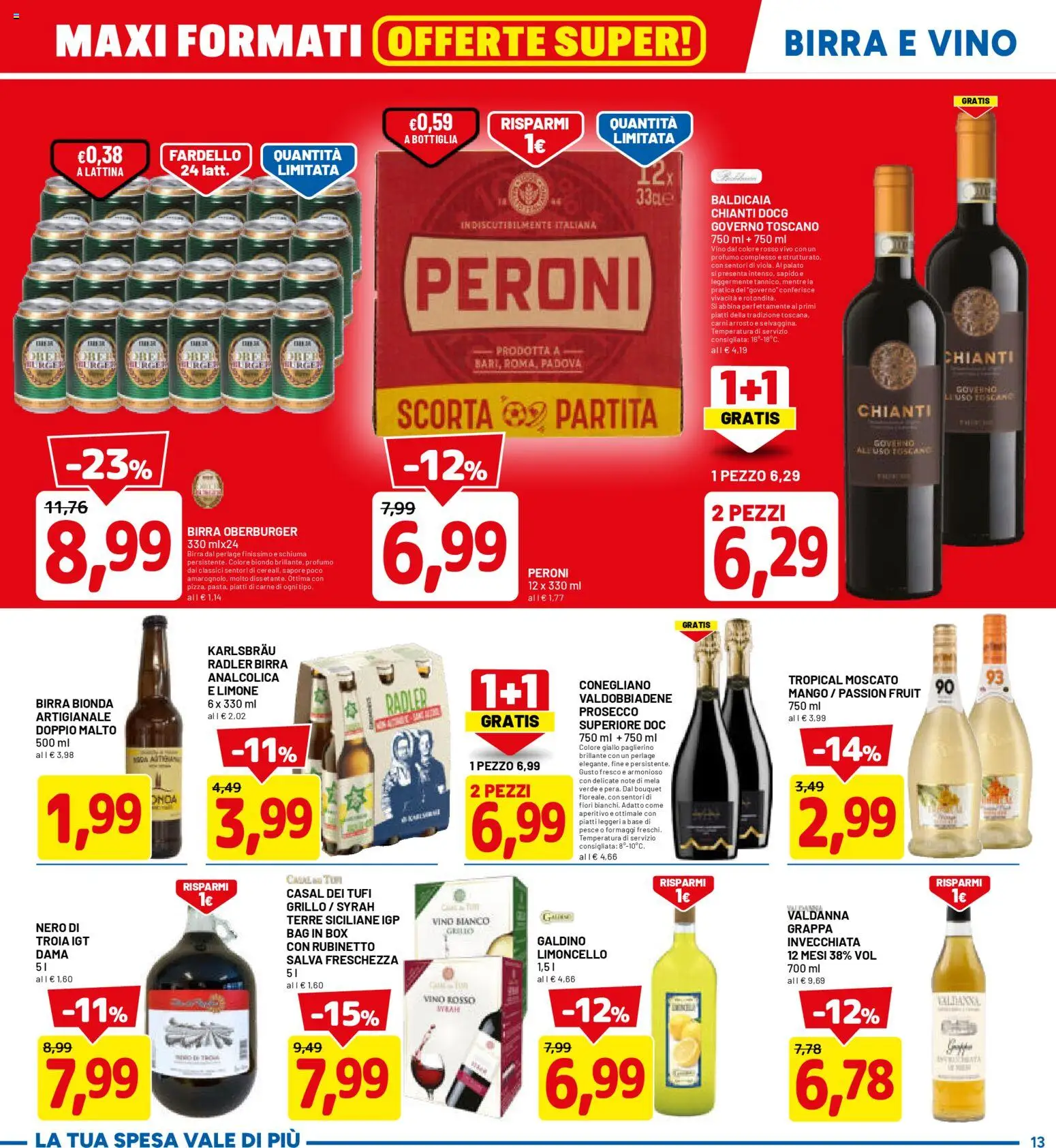 Volantino D Più del 26.02.2026 | Pagina: 13 | Prodotti: Arrosto, Birra, Prosecco, Vino