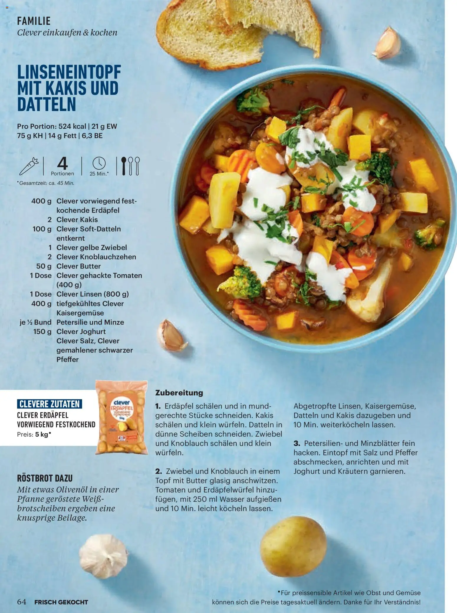 Billa  Frisch Gekocht gültig ab 01.12.2025 | Seite: 64 | Produkte: Wasser, Salz, Pfeffer, Petersilie