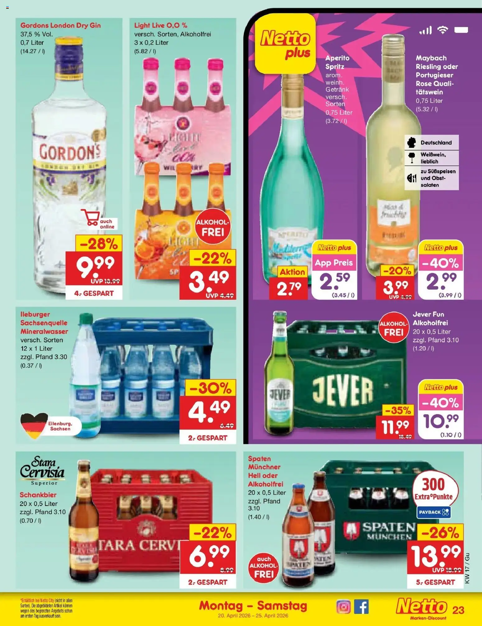 Netto Marken-Discount Prospekt Machern	 – gültig ab 20.04.2026 | Seite: 31 | Produkte: Mineralwasser, Obst, Jever, Gin