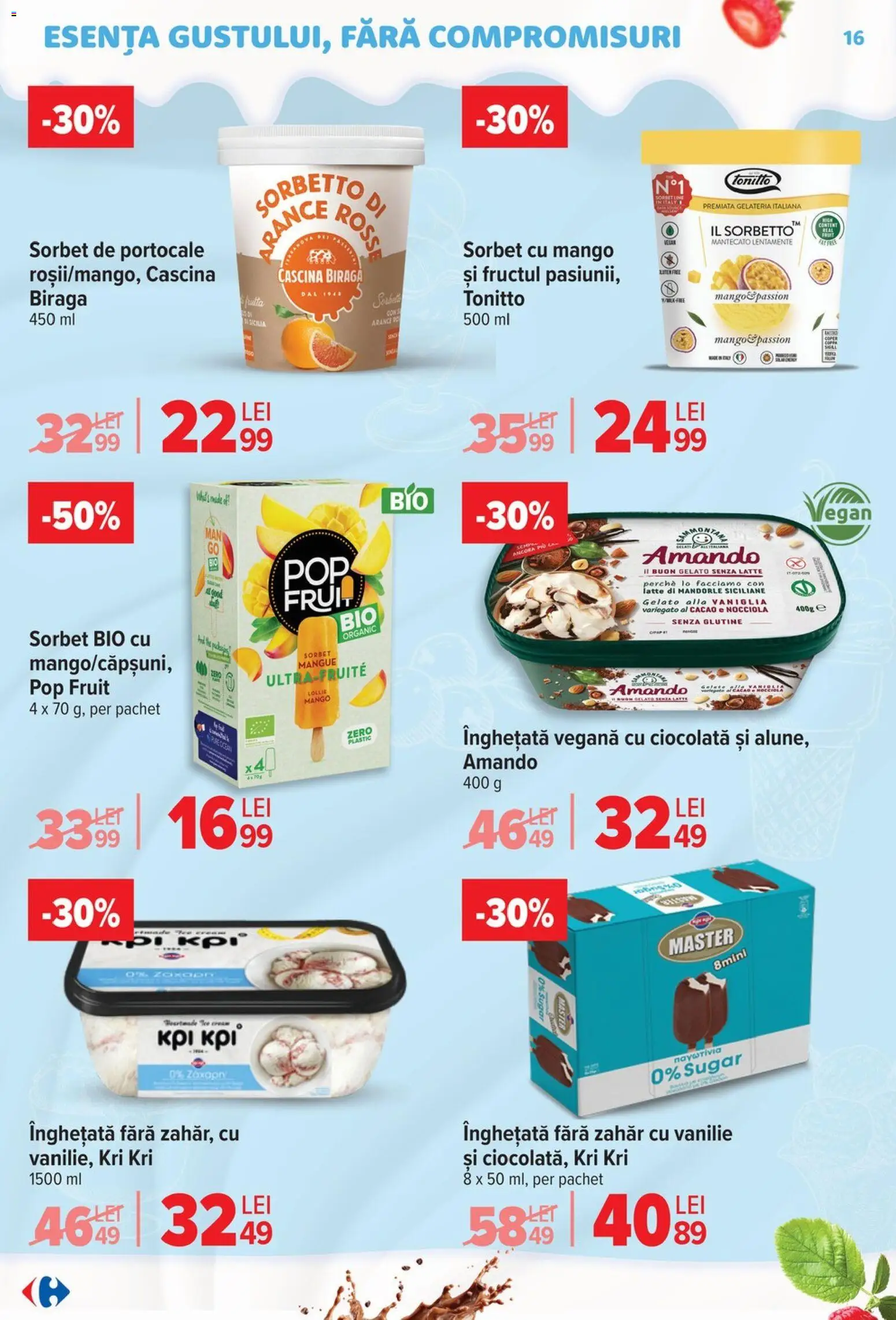 Noul catalog Carrefour – valabil de la 22.04.2026 | Pagină: 16 | Produse: Cacao, Înghețată, Zahăr, Mango