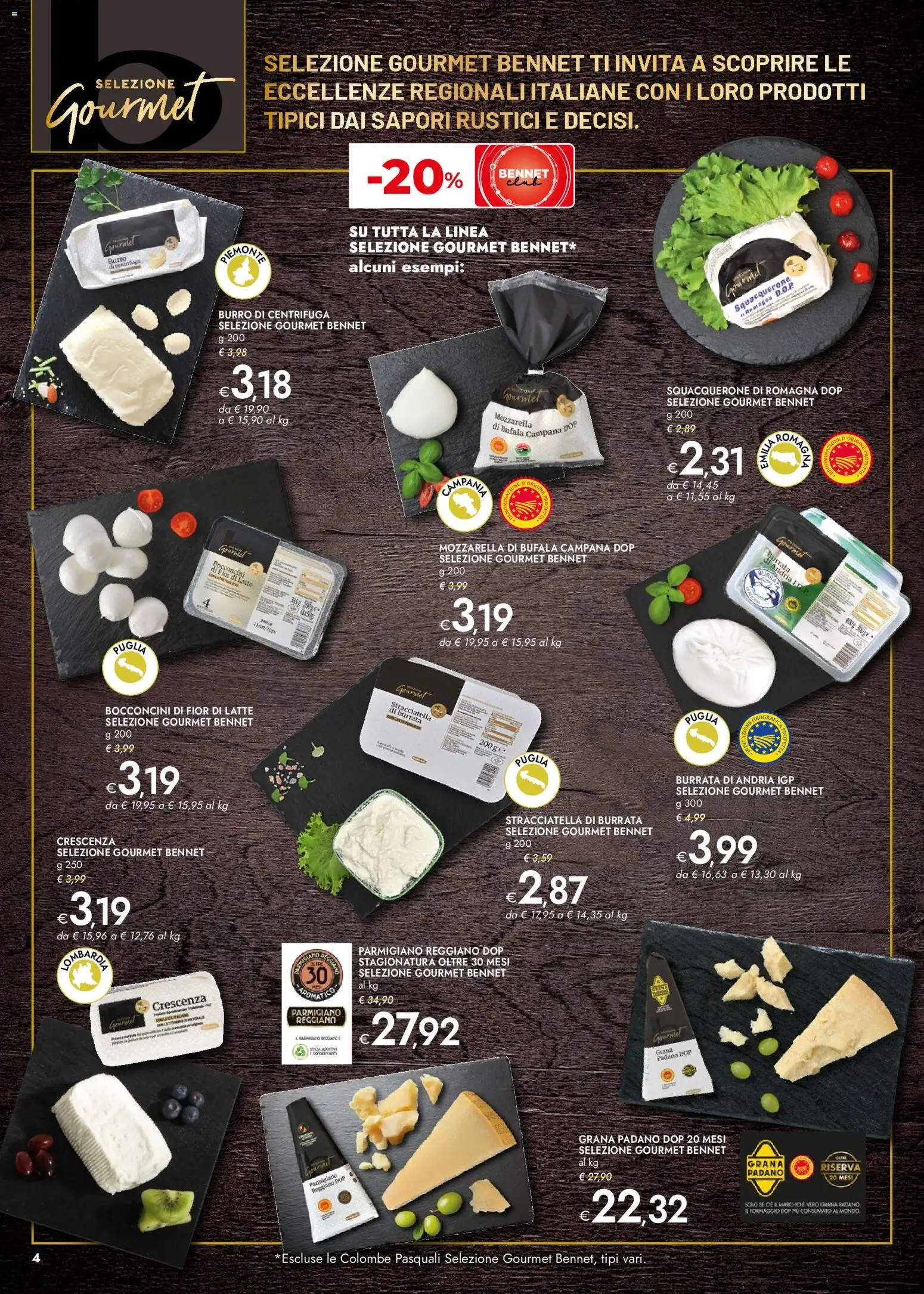 Volantino bennet volantino Gourmet del 19.03.2026 | Pagina: 4 | Prodotti: Latte, Parmigiano reggiano, Crescenza, Burrata