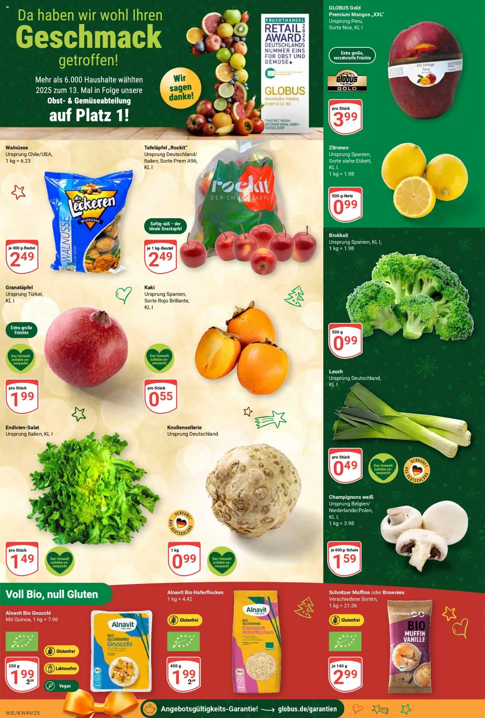 Globus prospekt Waghäusel-Wiesental	 – gültig ab 01.12.2025 | Seite: 8 | Produkte: Champignons, Obst, Brokkoli, Kaki