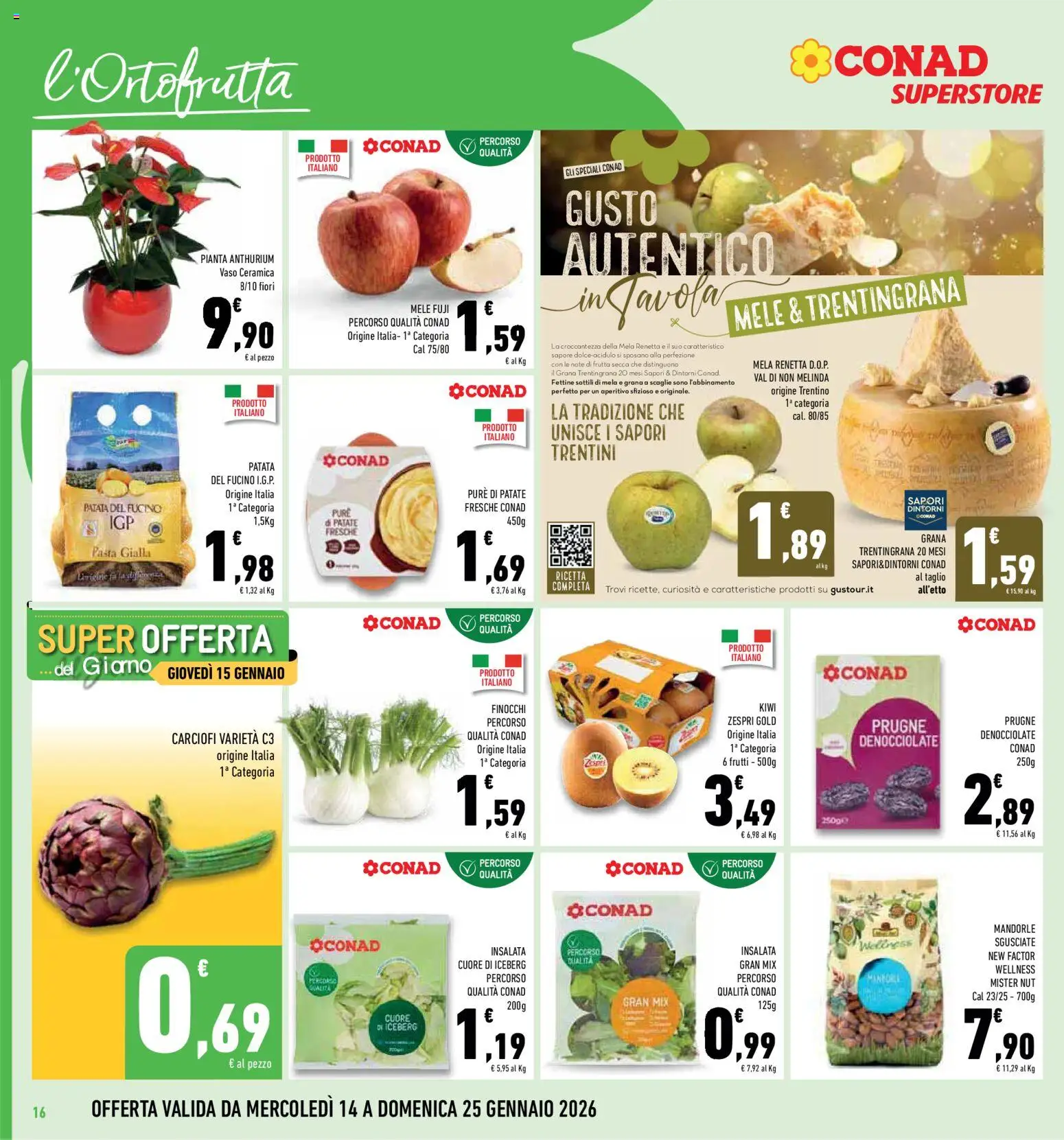 Volantino Conad del 14.01.2026 | Pagina: 16 | Prodotti: Mele, Frutta, Pasta, Carciofi