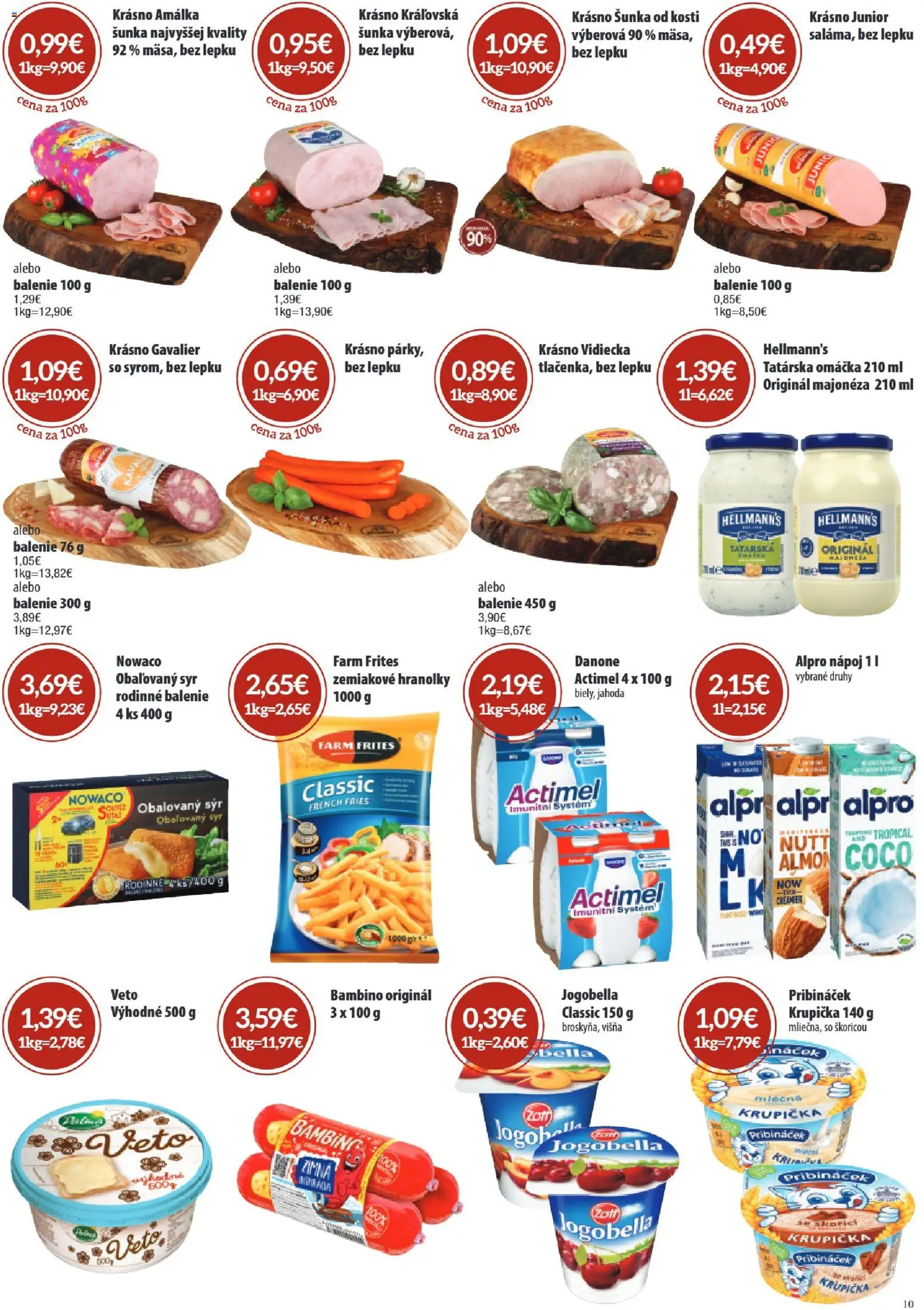 Nové Sintra akcie – leták je platný od 08.01.2026 | Strana: 10 | Produkty: Šunka, Omáčka, Actimel, Alpro