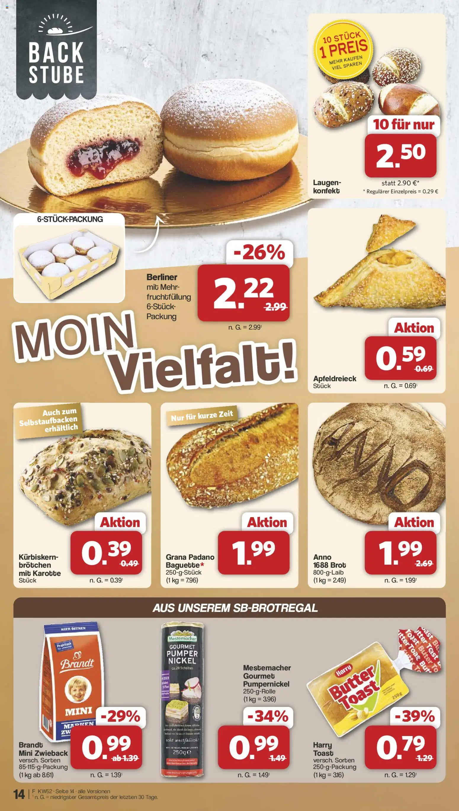 Famila Nordwest Prospekt 	 – gültig ab 22.12.2025 | Seite: 14 | Produkte: Berliner, Butter, Toast, Brot