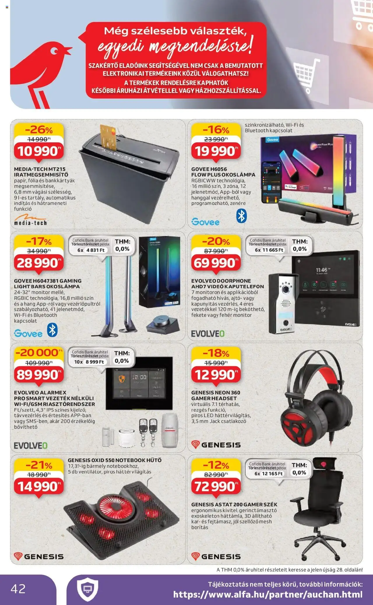 Auchan akciós ujság - amely érvényes a következő dátumtól: 19.06.2025 | Oldal: 42 | Termékek: Gamer szék, Iratmegsemmisítő, Headset, Kaputelefon