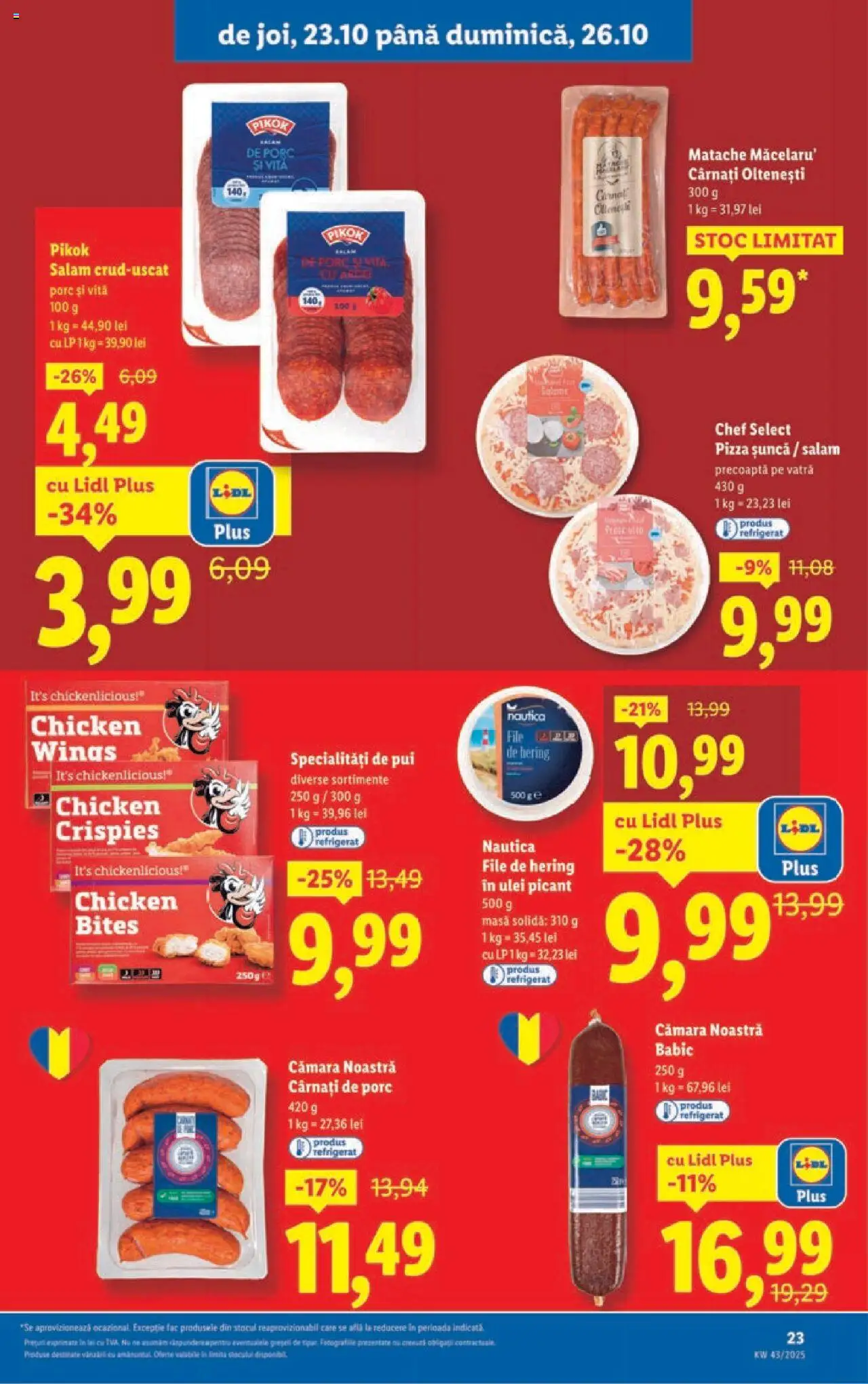 Noul catalog Lidl – valabil de la 20.10.2025 | Pagină: 23 | Produse: Masă, Șuncă, Pizza, Cârnați