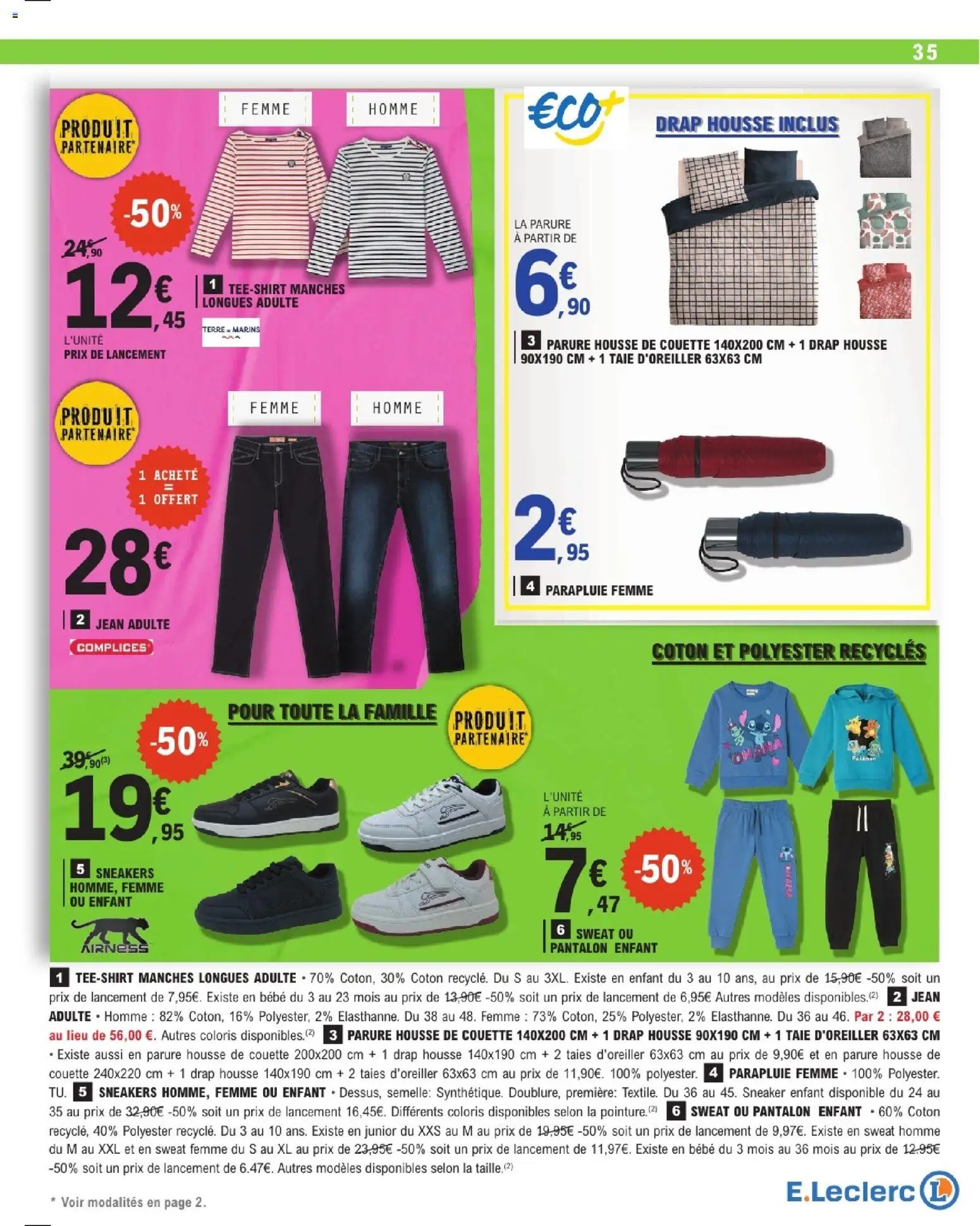 {H1} | Page: 35 | Produits: Taie d'oreiller, Coton, Pantalon, Parapluie