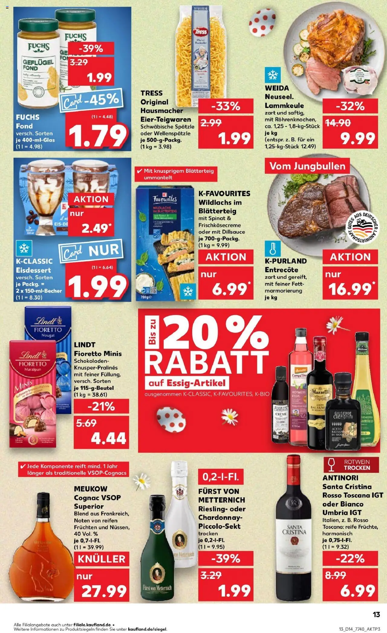 Kaufland - Nürnberg, Fürther Straße 187 - gültig ab dem 03.04.2025 | Seite: 13 | Produkte: Lammkeule, Rotwein, Creme, Lindt